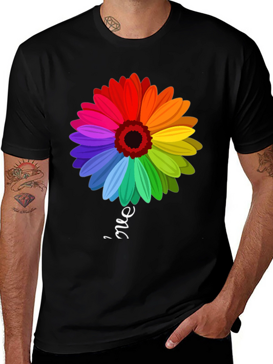 Rainbow Flower Graphic T-Shirt - Trendy Casual Tee