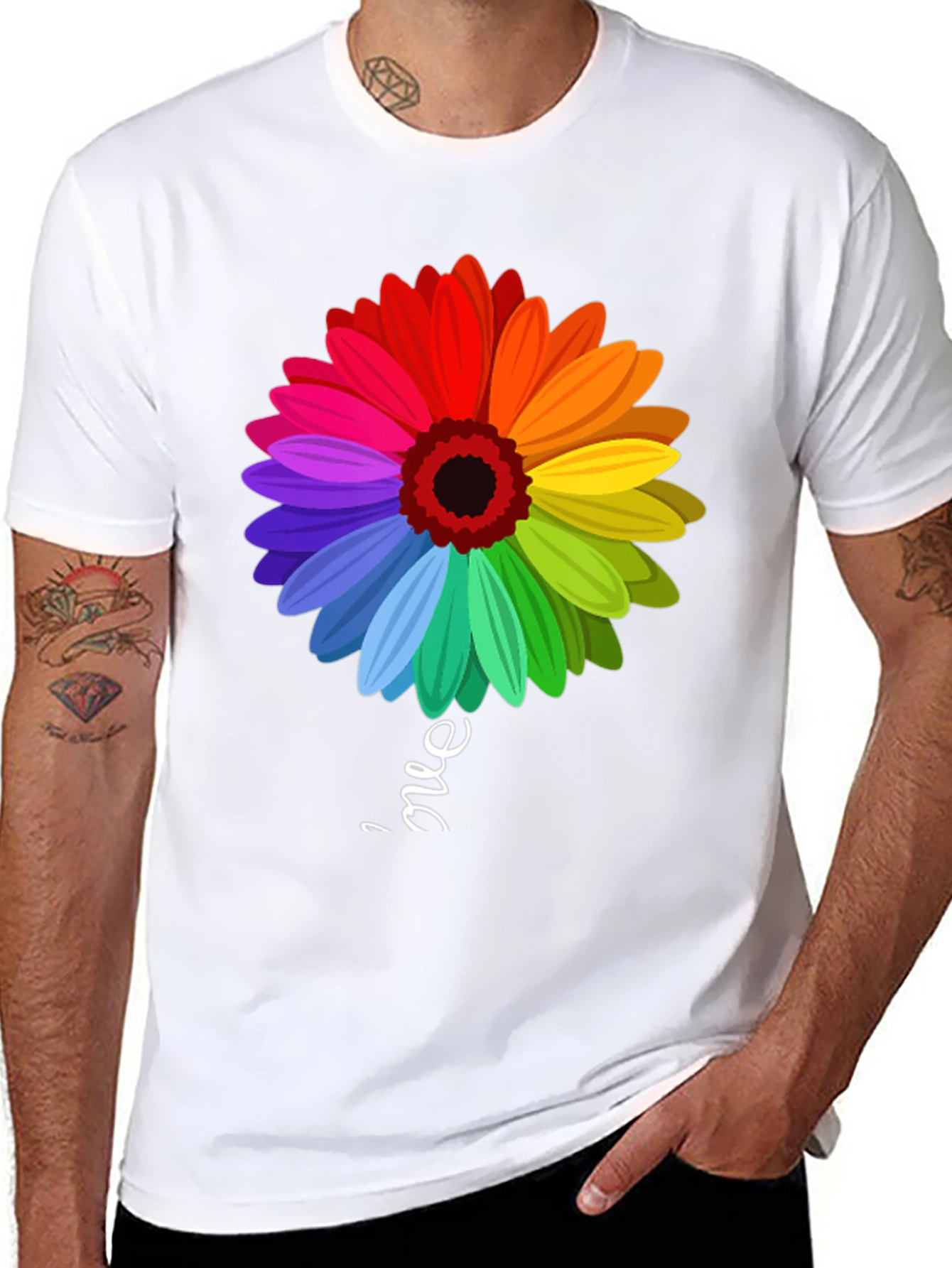 Rainbow Flower Graphic T-Shirt - Trendy Casual Tee