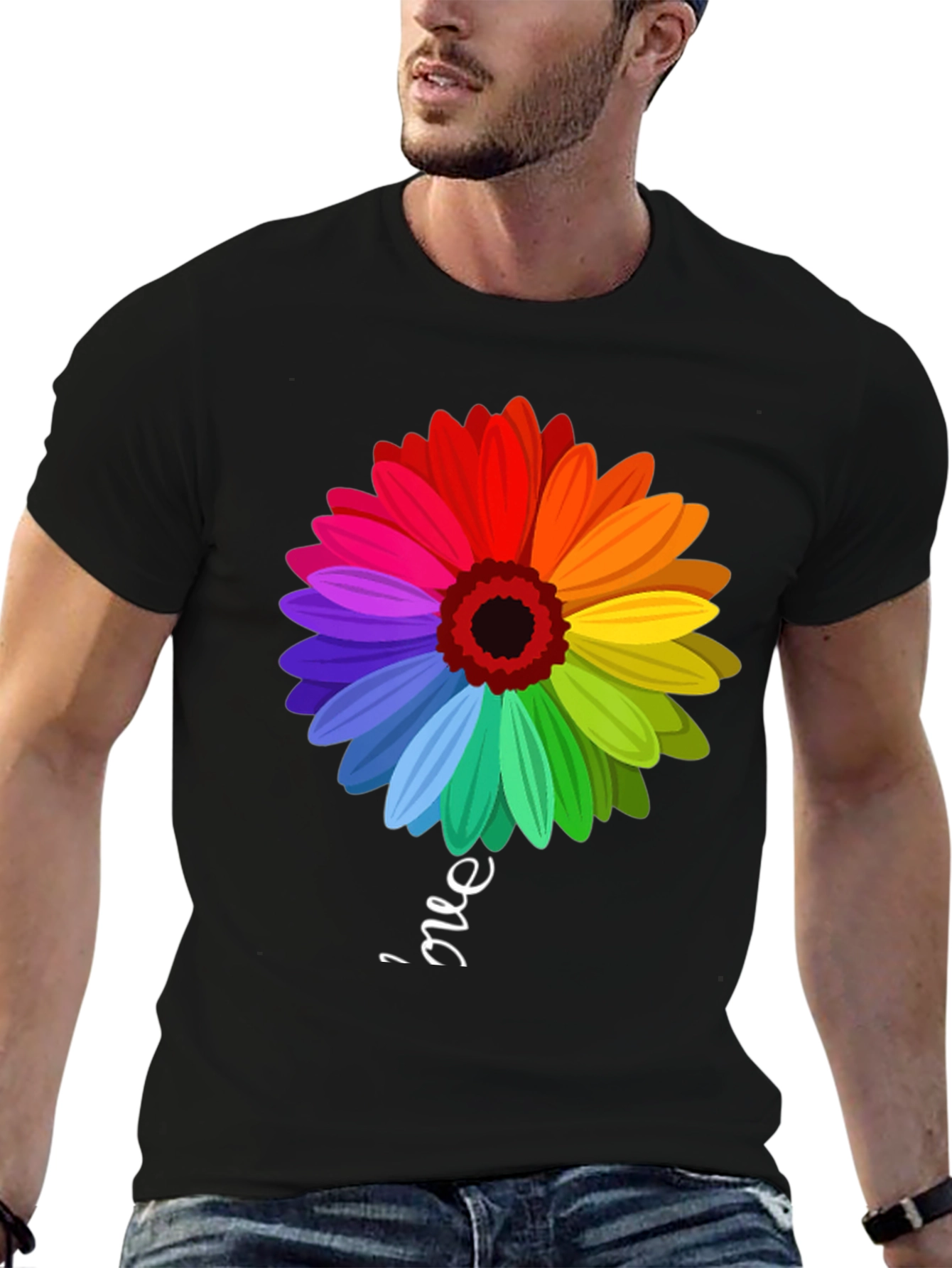 Rainbow Flower Graphic T-Shirt - Trendy Casual Tee