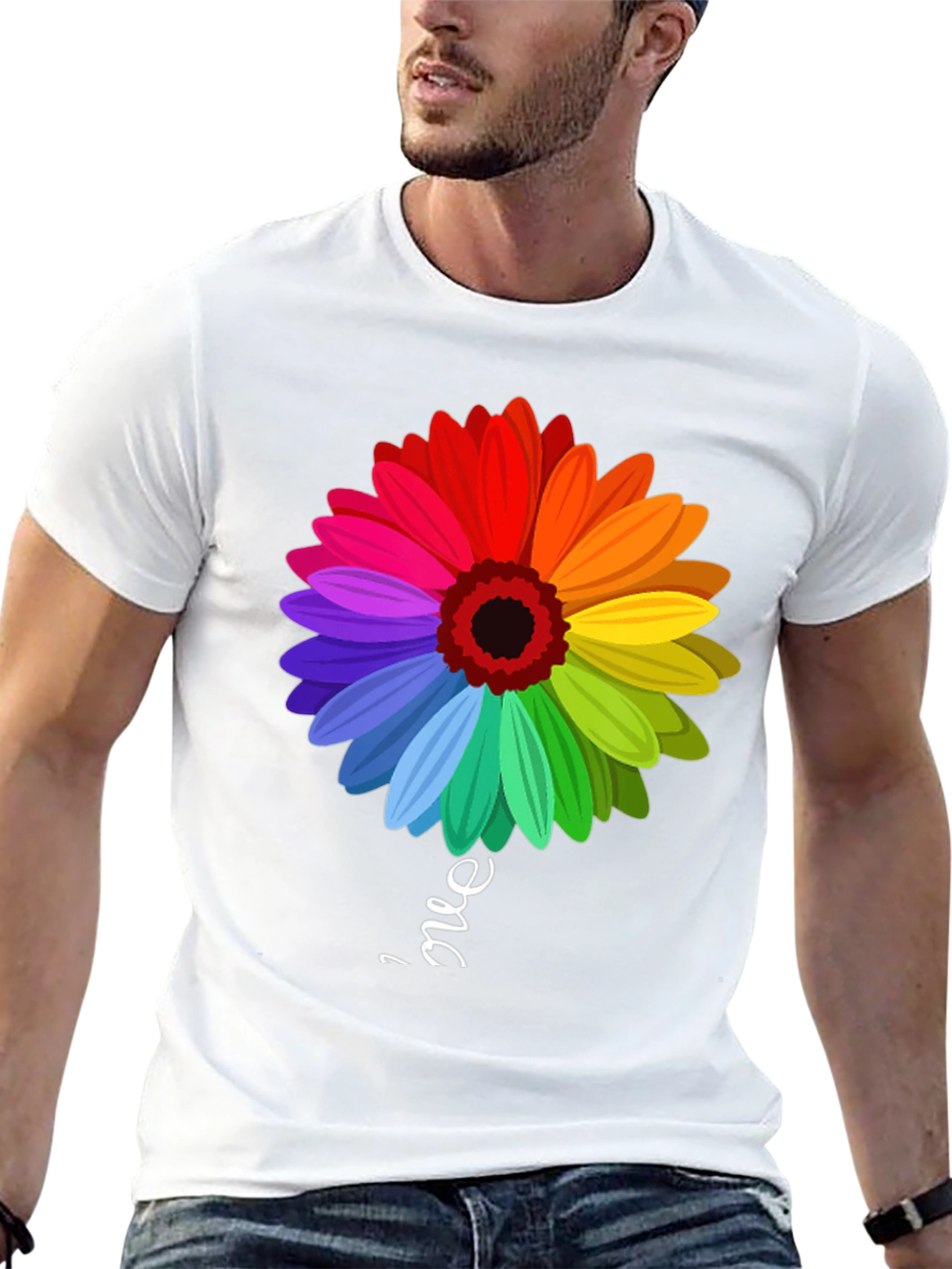 Rainbow Flower Graphic T-Shirt - Trendy Casual Tee