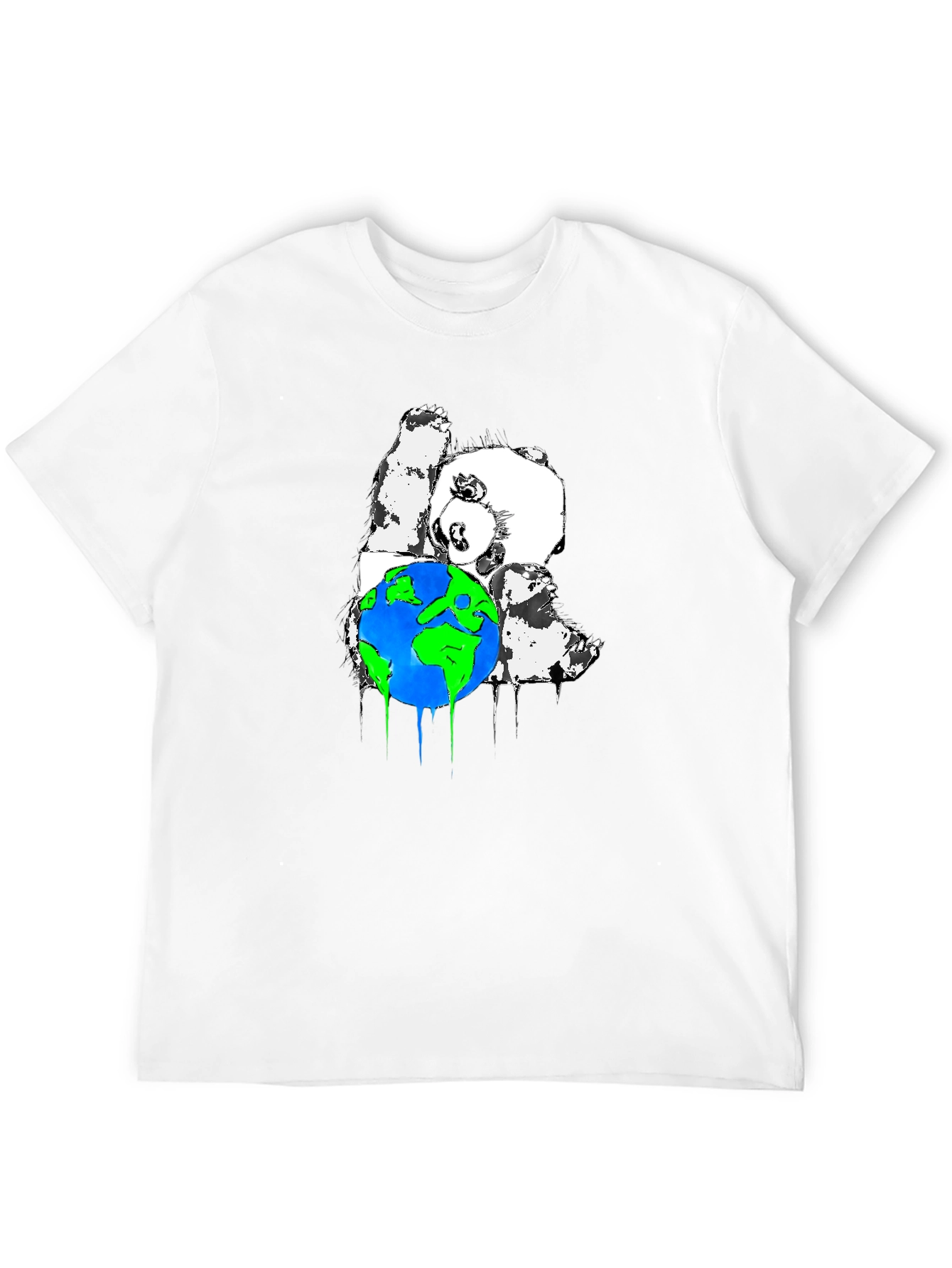 Panda Hugging Earth Graphic T-Shirt - Black