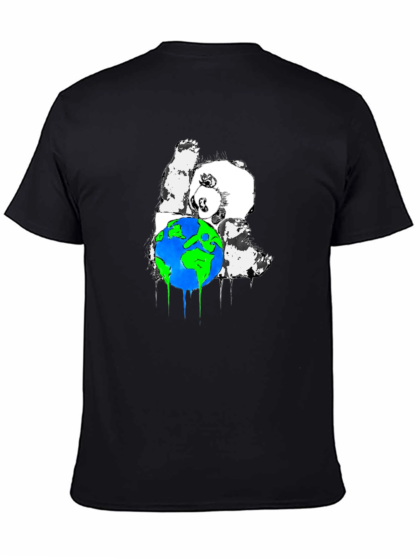 Panda Hugging Earth Graphic T-Shirt - Black