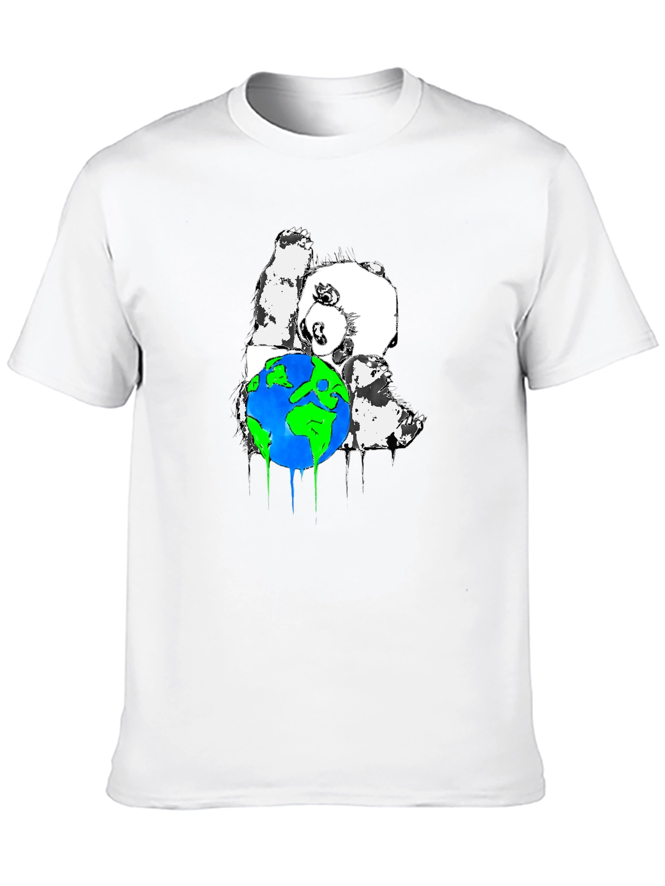 Panda Hugging Earth Graphic T-Shirt - Black