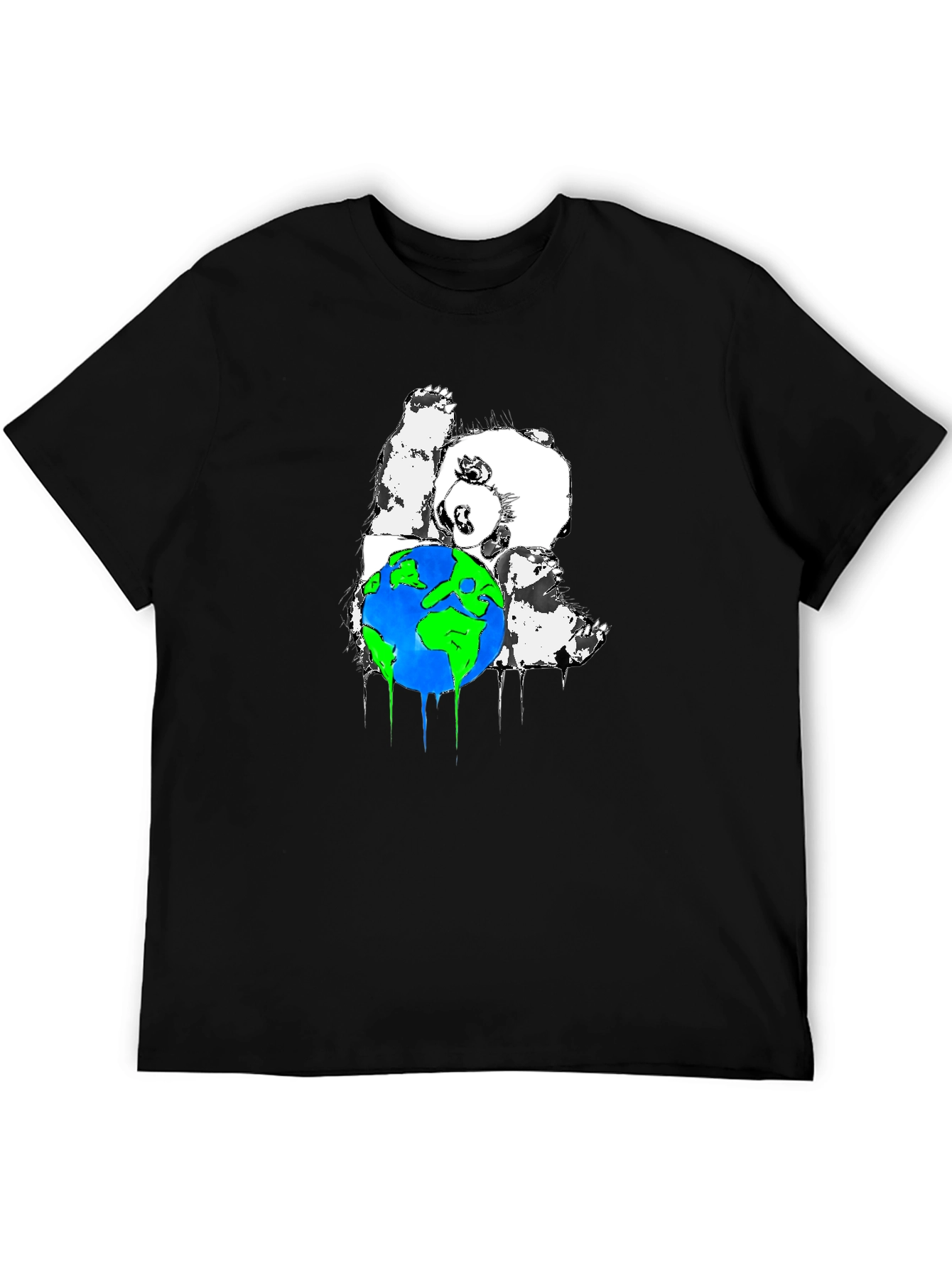 Panda Hugging Earth Graphic T-Shirt - Black