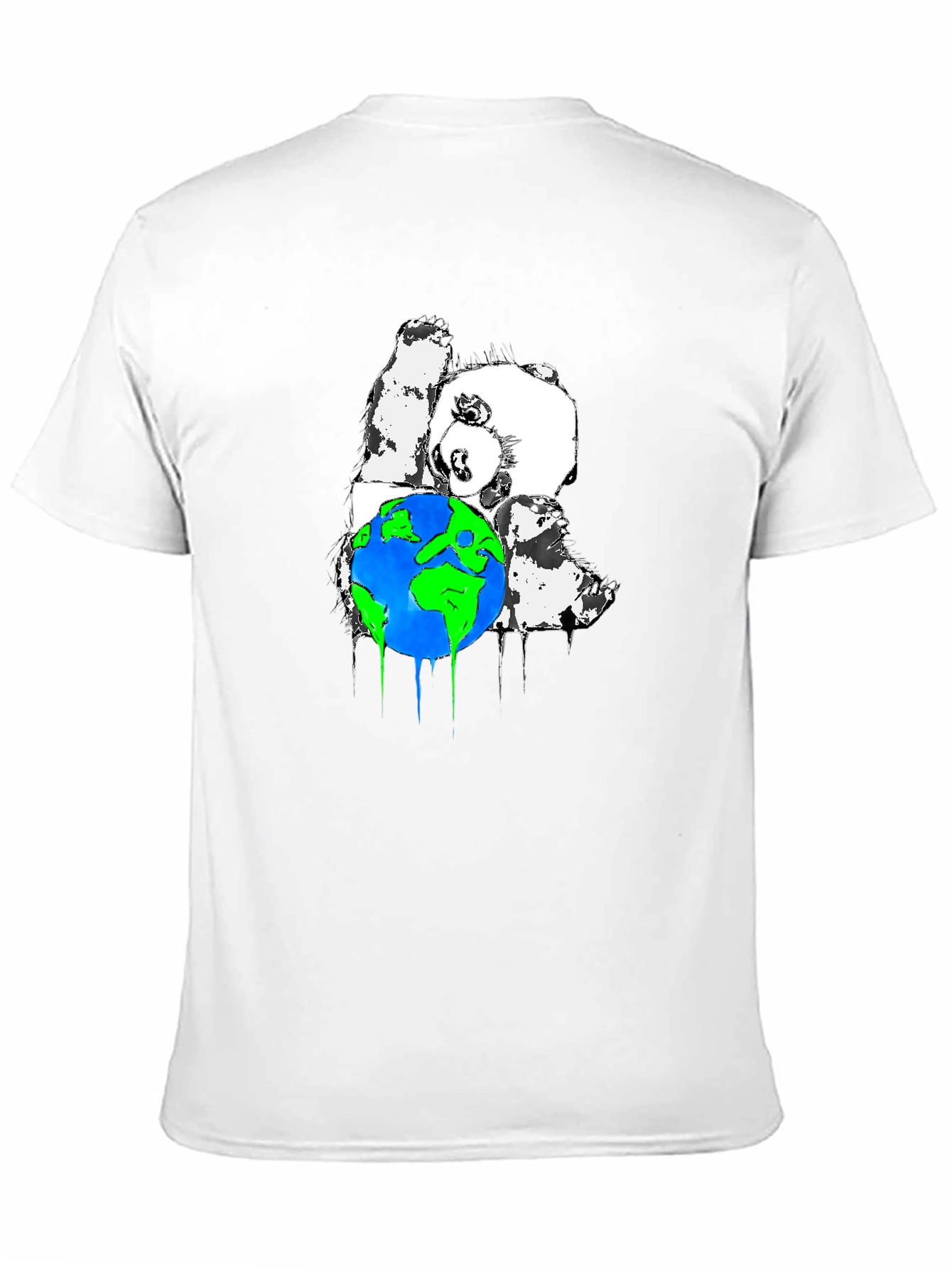Panda Hugging Earth Graphic T-Shirt - Black