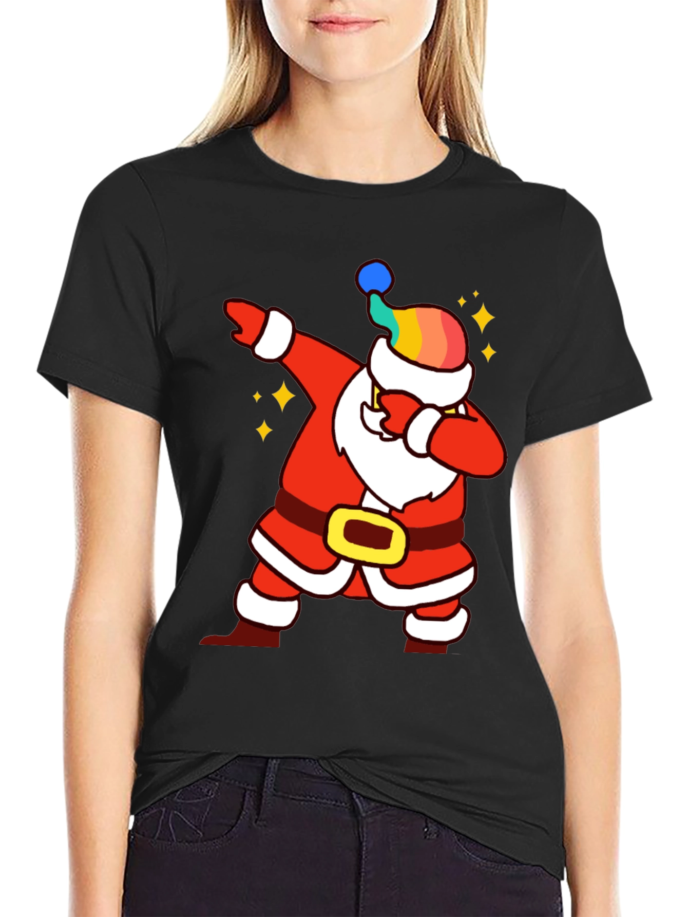 Rainbow Santa Dabbing Graphic Tee - Festive Style