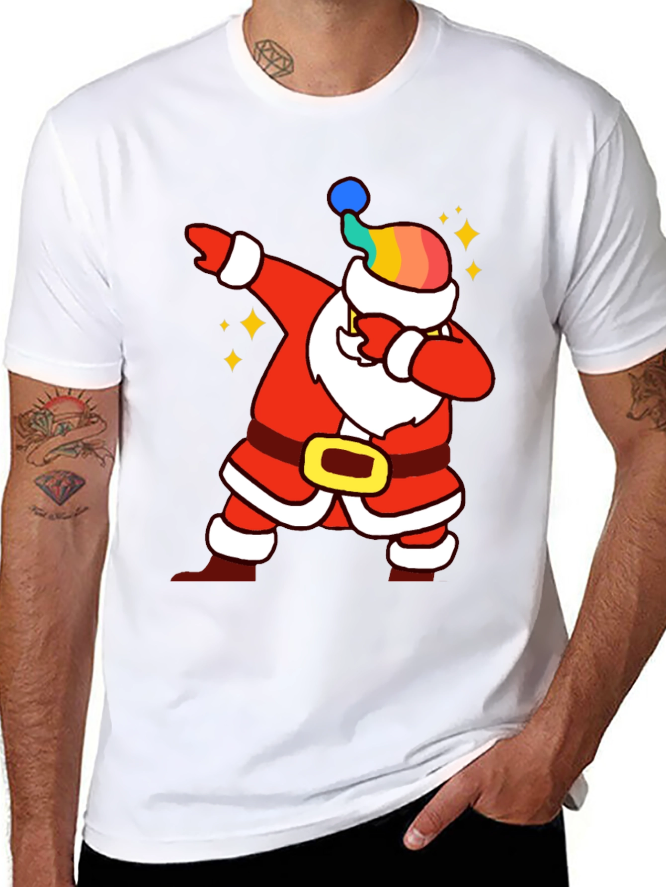 Rainbow Santa Dabbing Graphic Tee - Festive Style