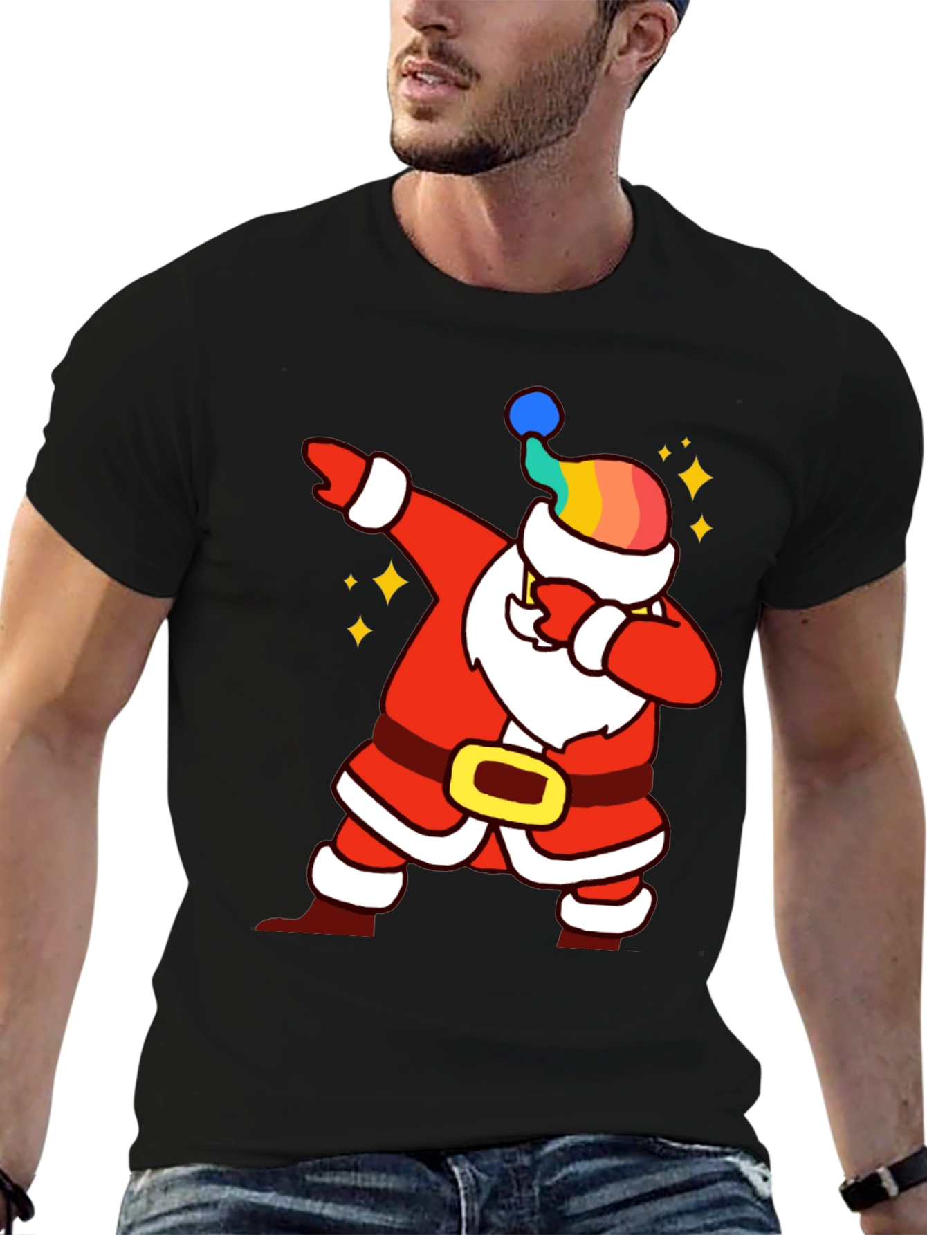 Rainbow Santa Dabbing Graphic Tee - Festive Style