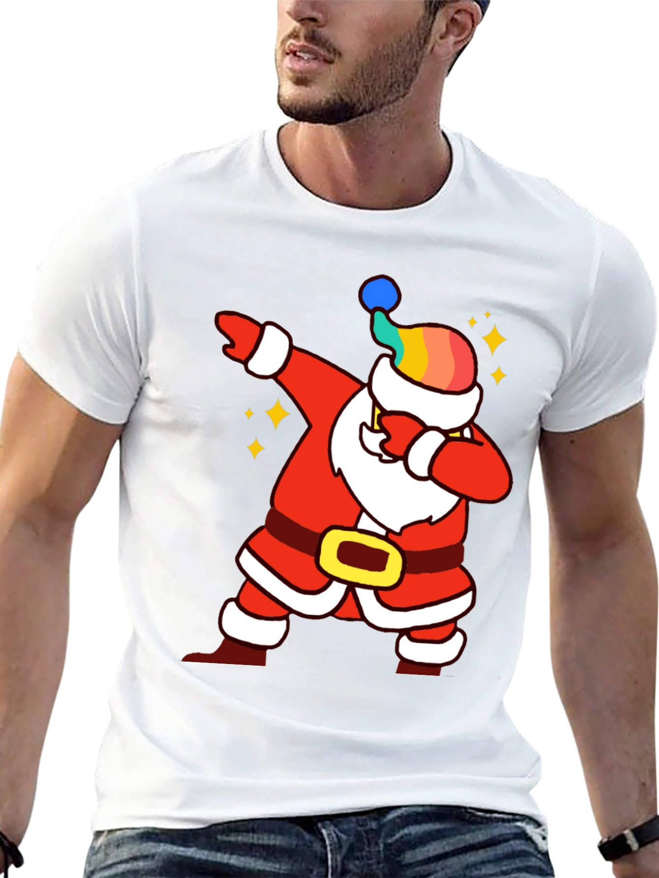 Rainbow Santa Dabbing Graphic Tee - Festive Style