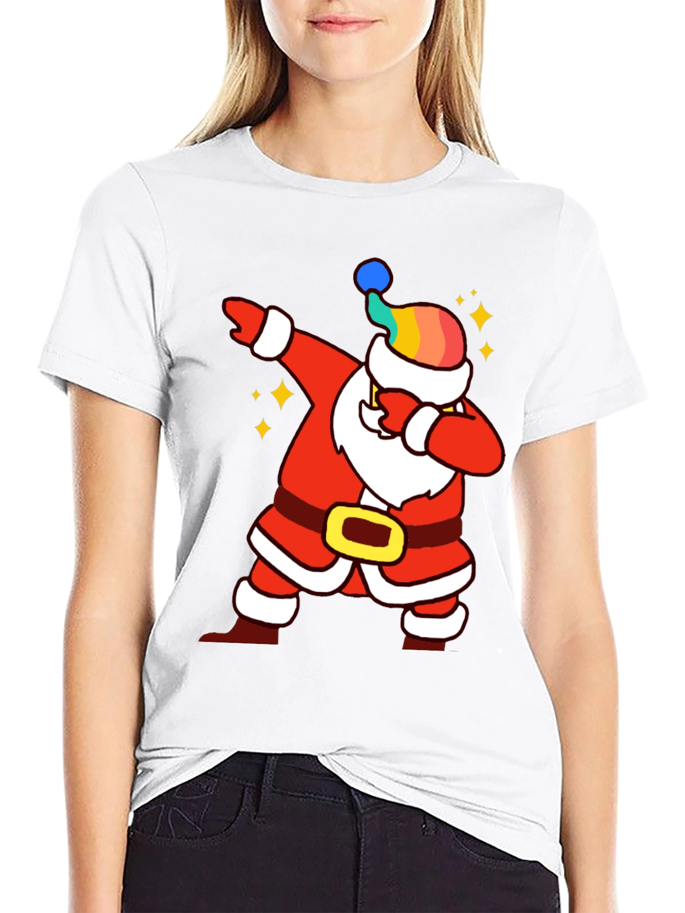 Rainbow Santa Dabbing Graphic Tee - Festive Style