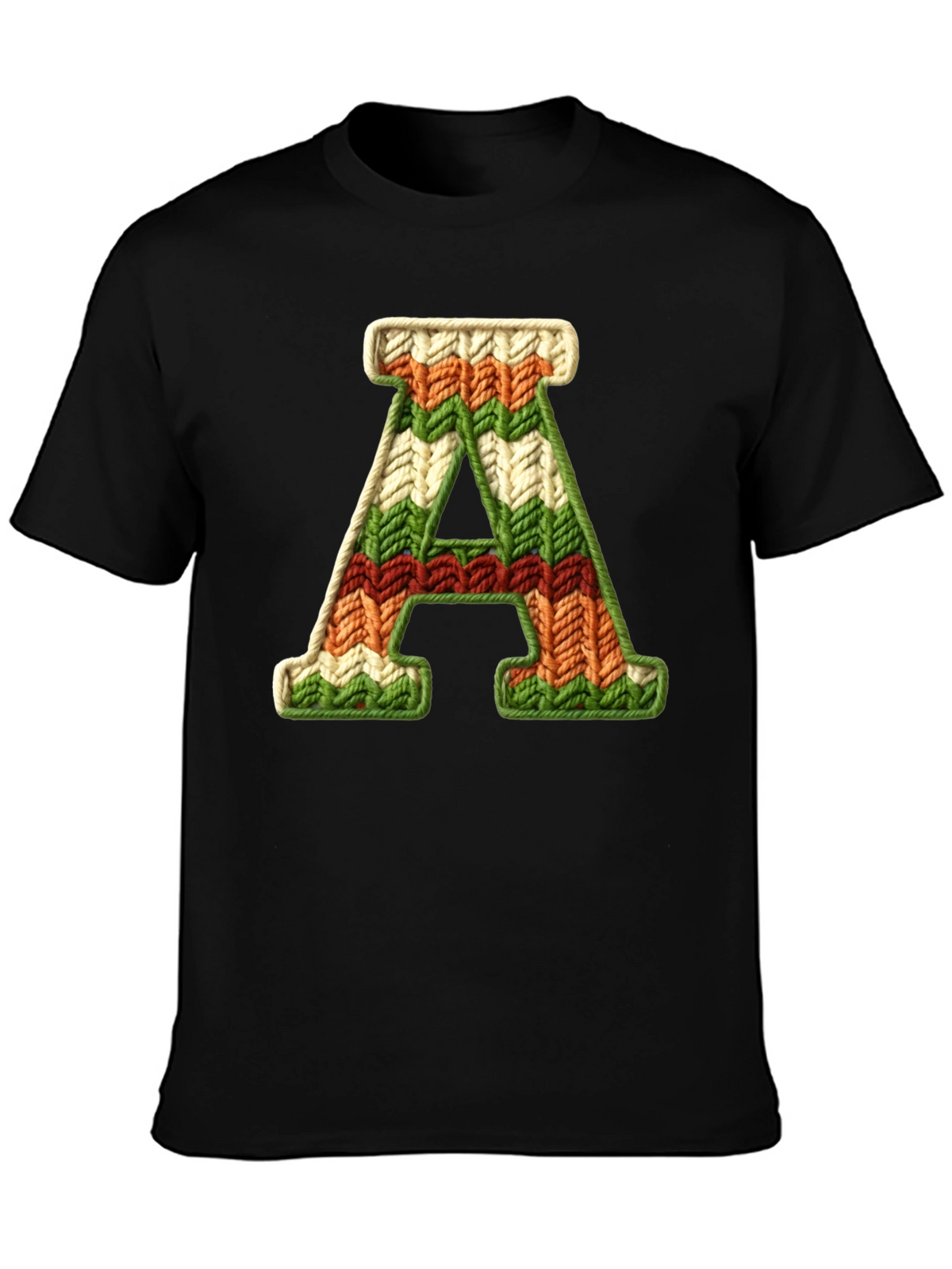 Letter A Knitted Pattern Black Tee