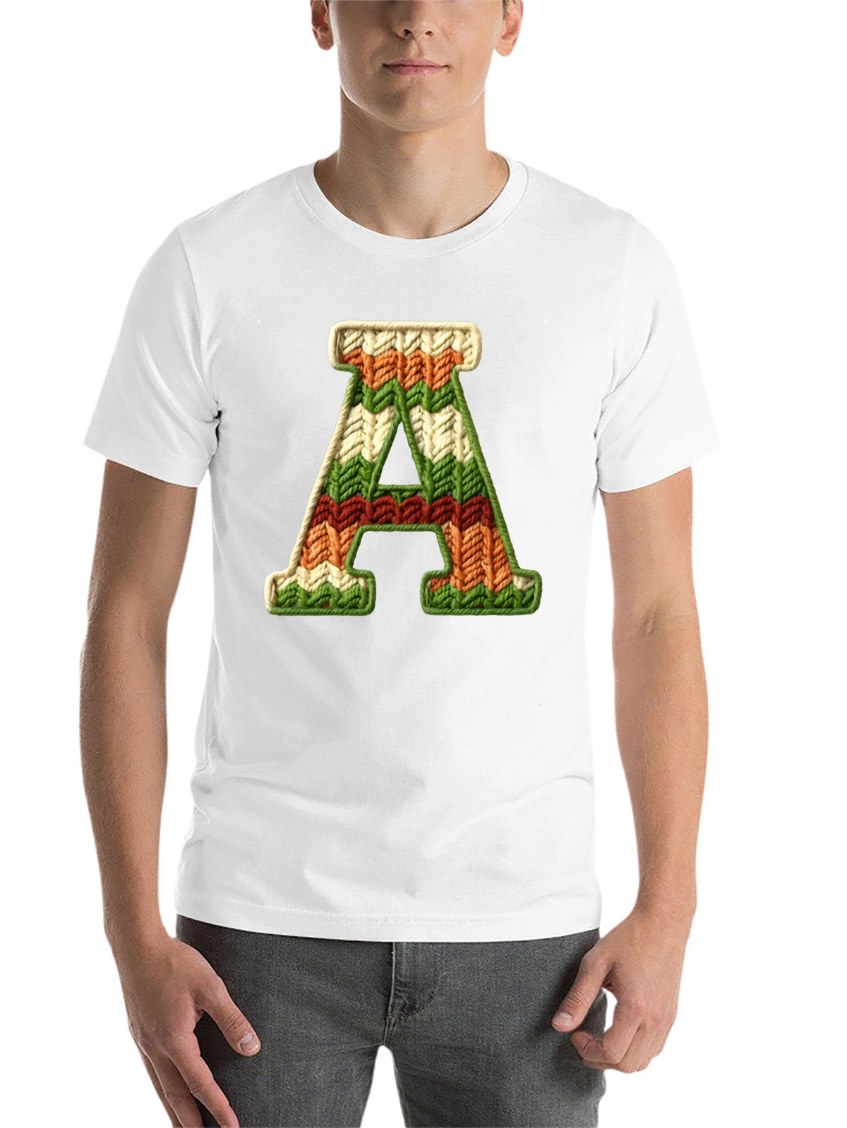 Letter A Knitted Pattern Black Tee