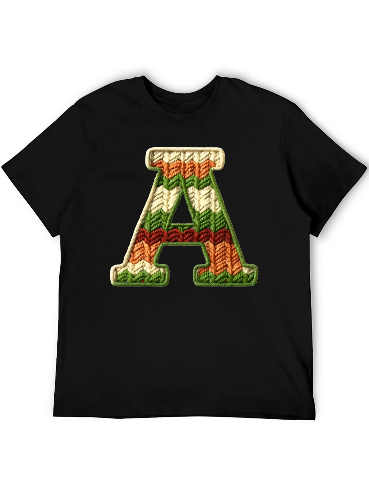 Letter A Knitted Pattern Black Tee