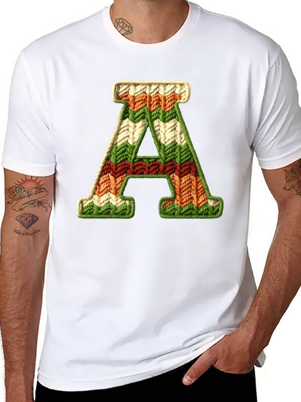Letter A Knitted Pattern Black Tee