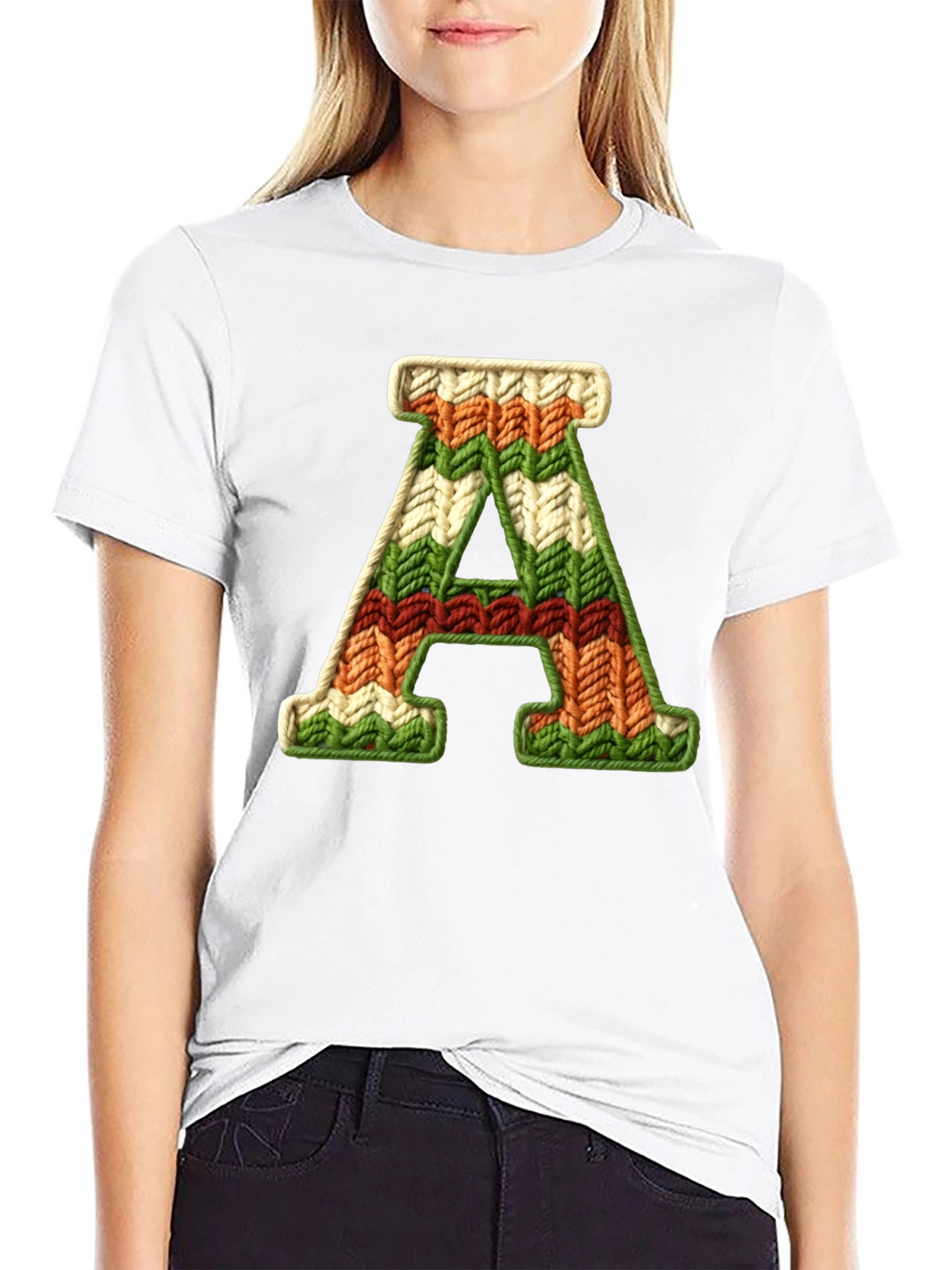 Letter A Knitted Pattern Black Tee