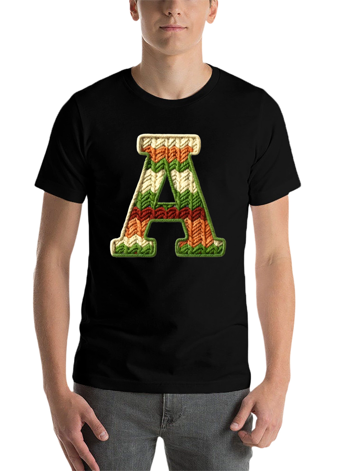 Letter A Knitted Pattern Black Tee