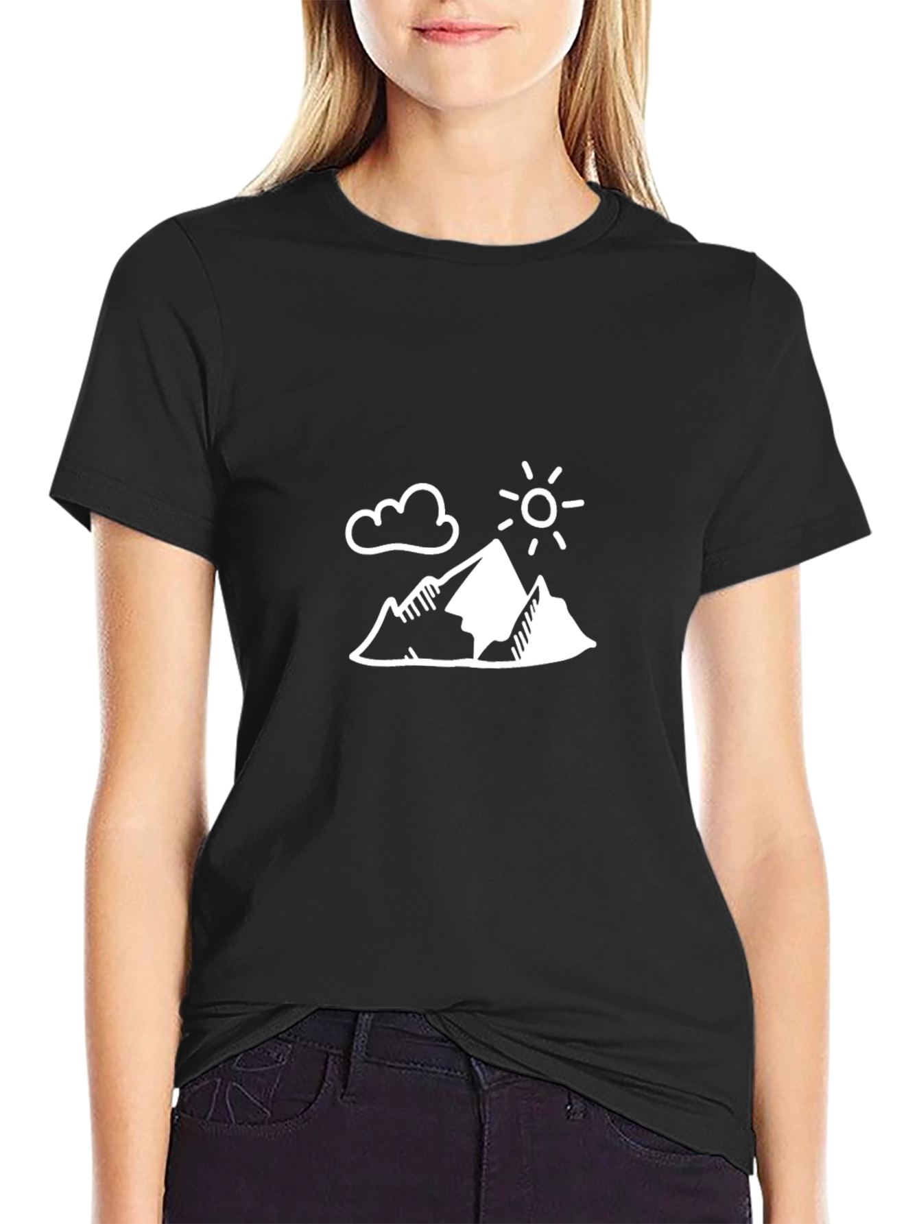 Mountain Scene Graphic Tee - Black Casual Shirt