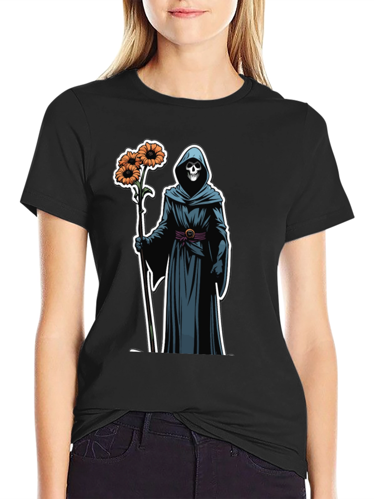 Grim Reaper Floral T-Shirt - Black