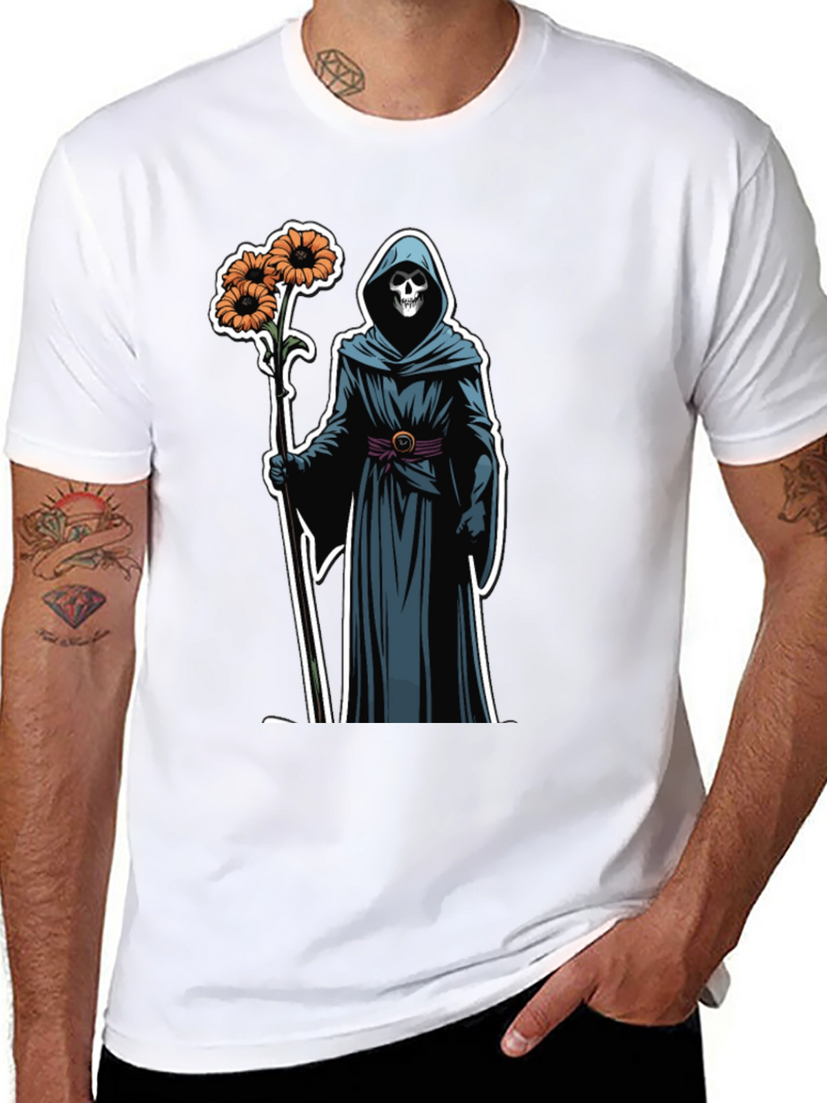 Grim Reaper Floral T-Shirt - Black