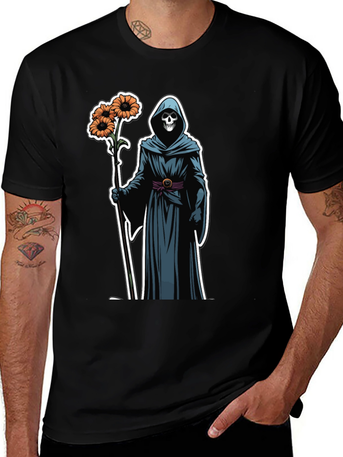 Grim Reaper Floral T-Shirt - Black