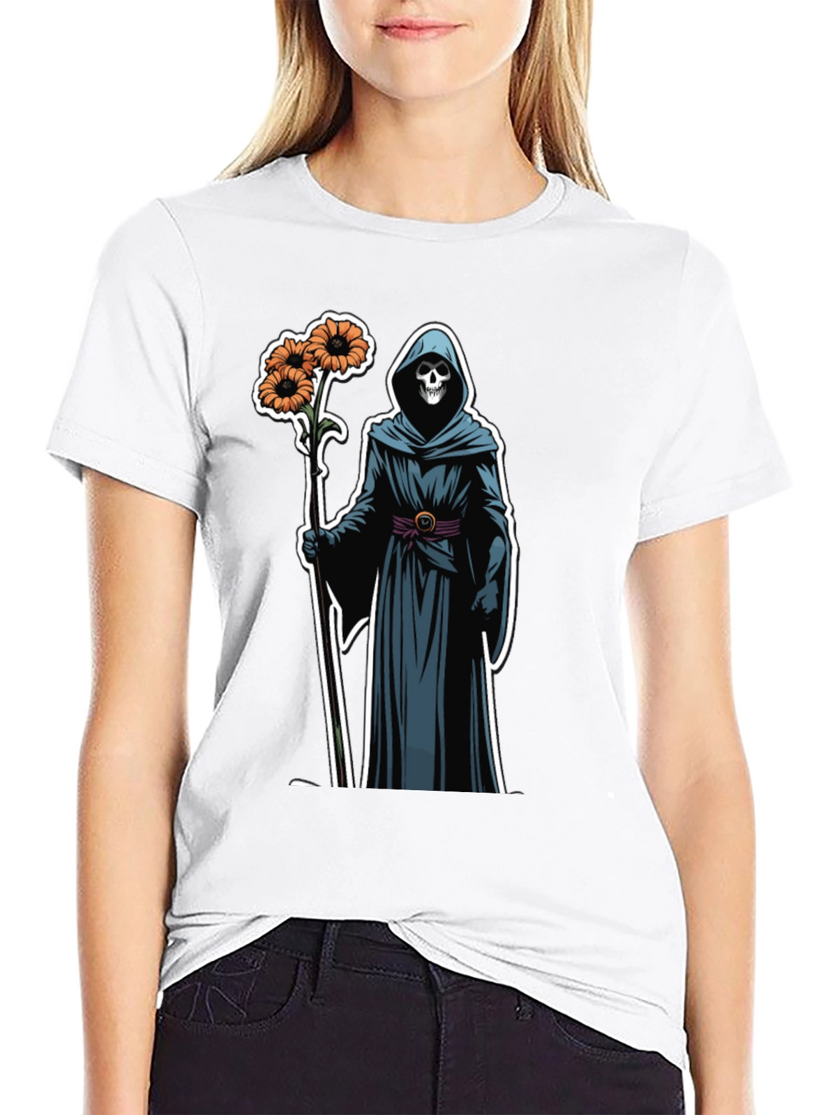 Grim Reaper Floral T-Shirt - Black
