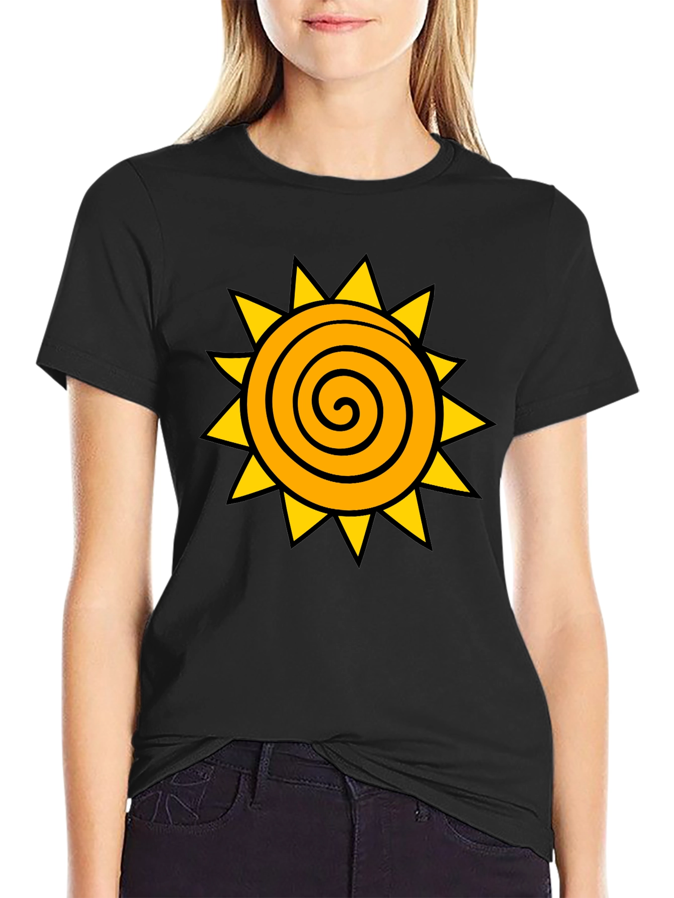 Spiral Sun Graphic Black T-Shirt