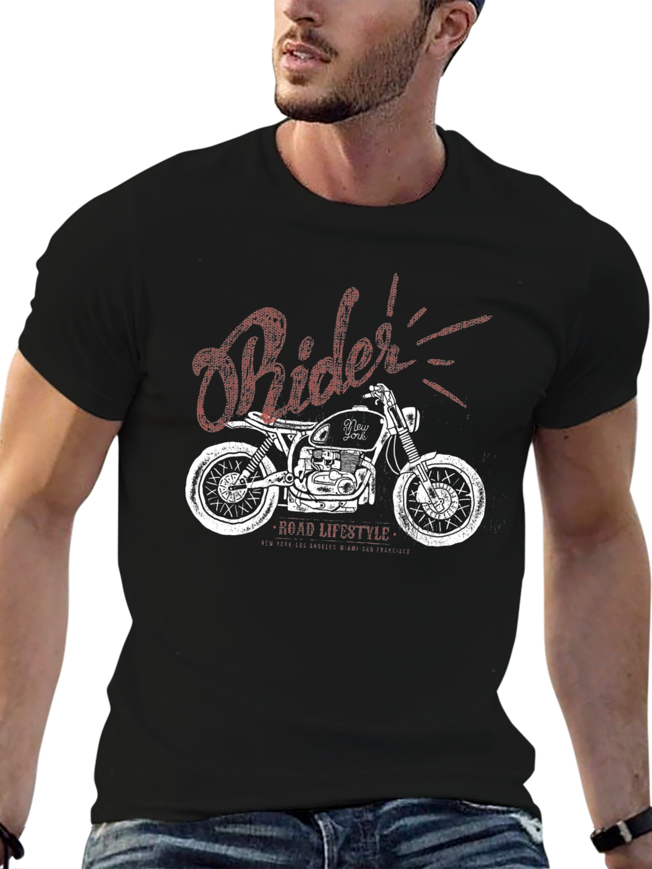 Rider Motorcycle Graphic Black T-Shirt