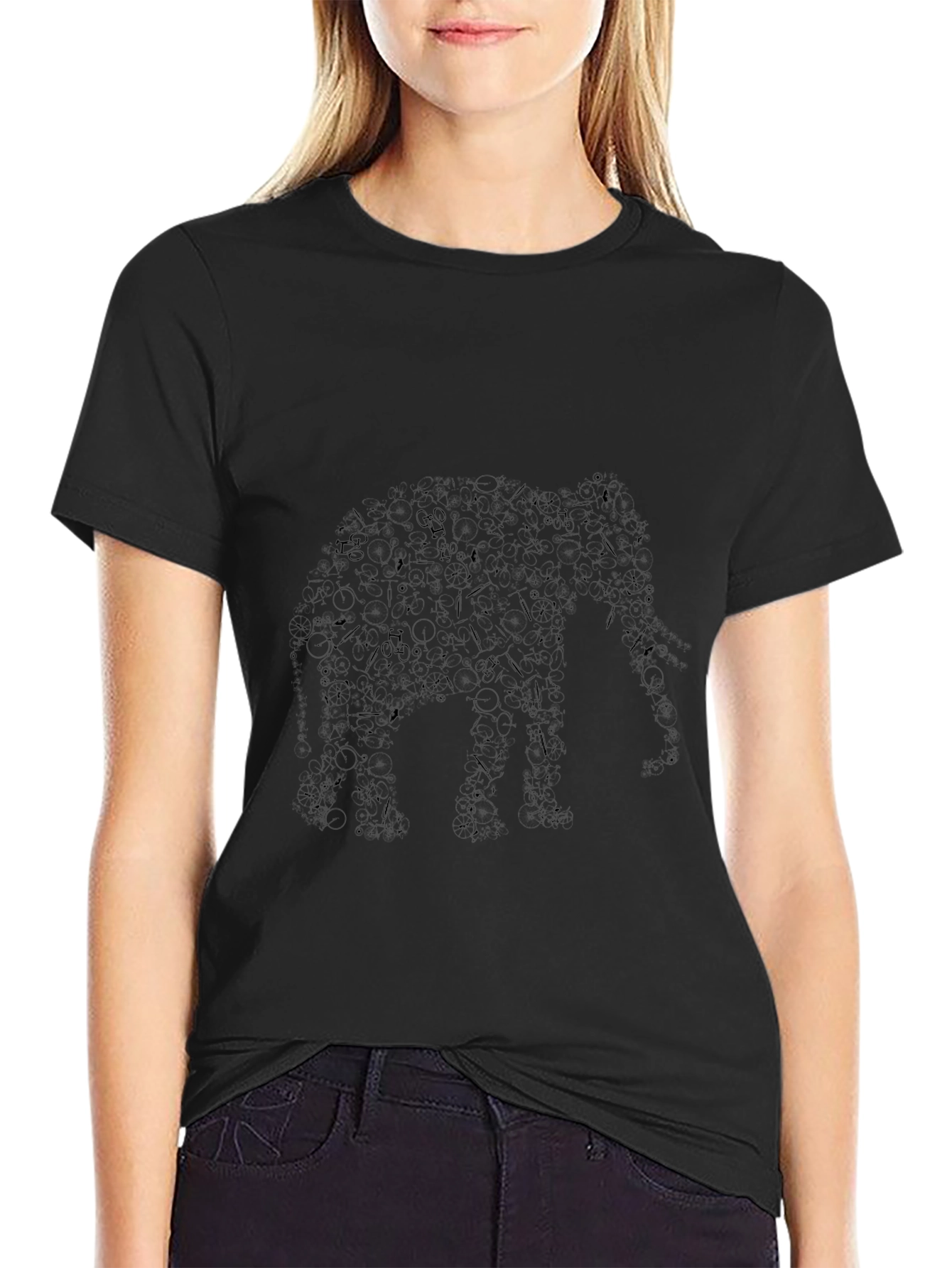 Elephant Art Print Black T-Shirt
