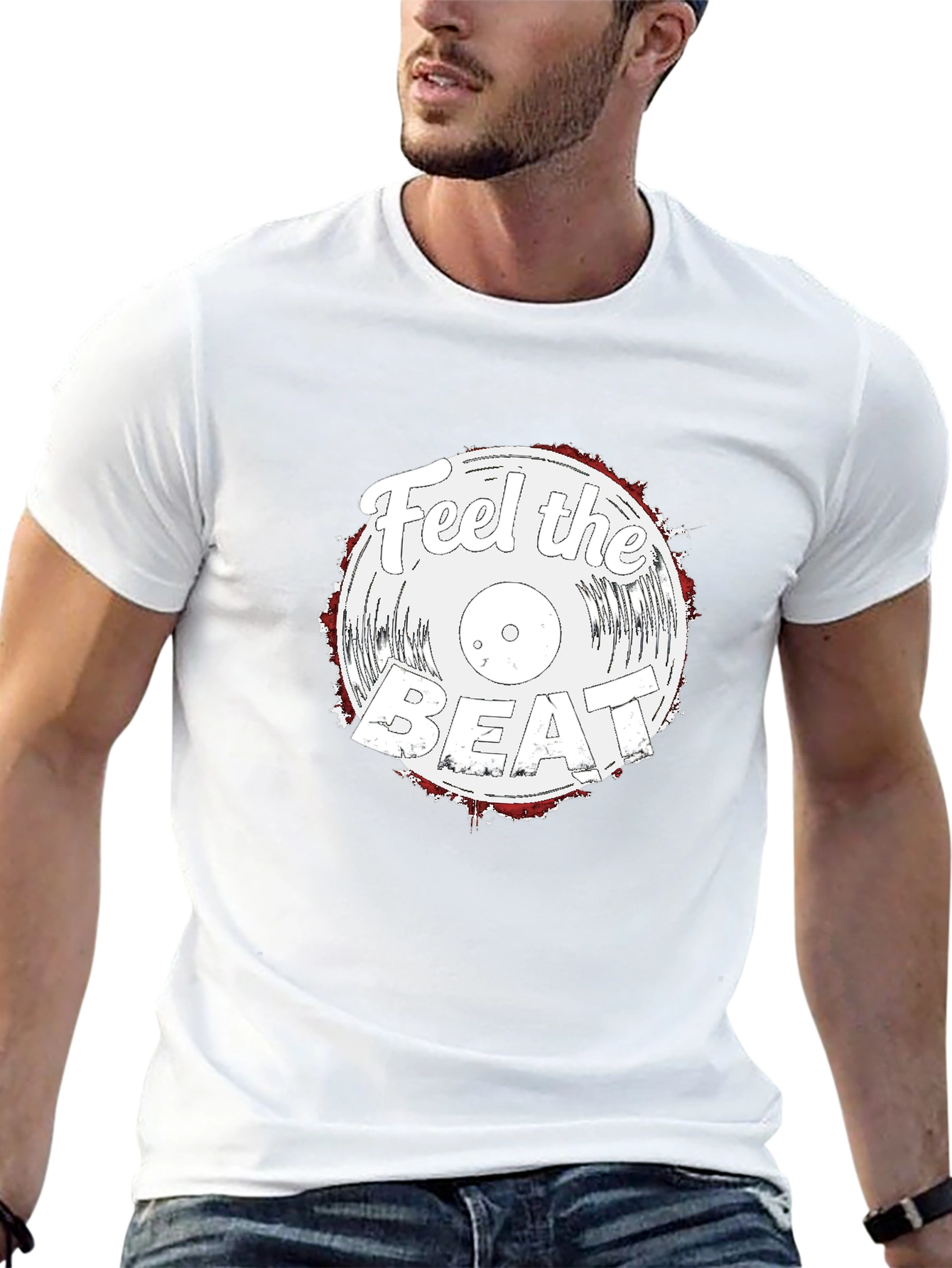 Feel the Beat Vinyl Graphic T-Shirt - Black