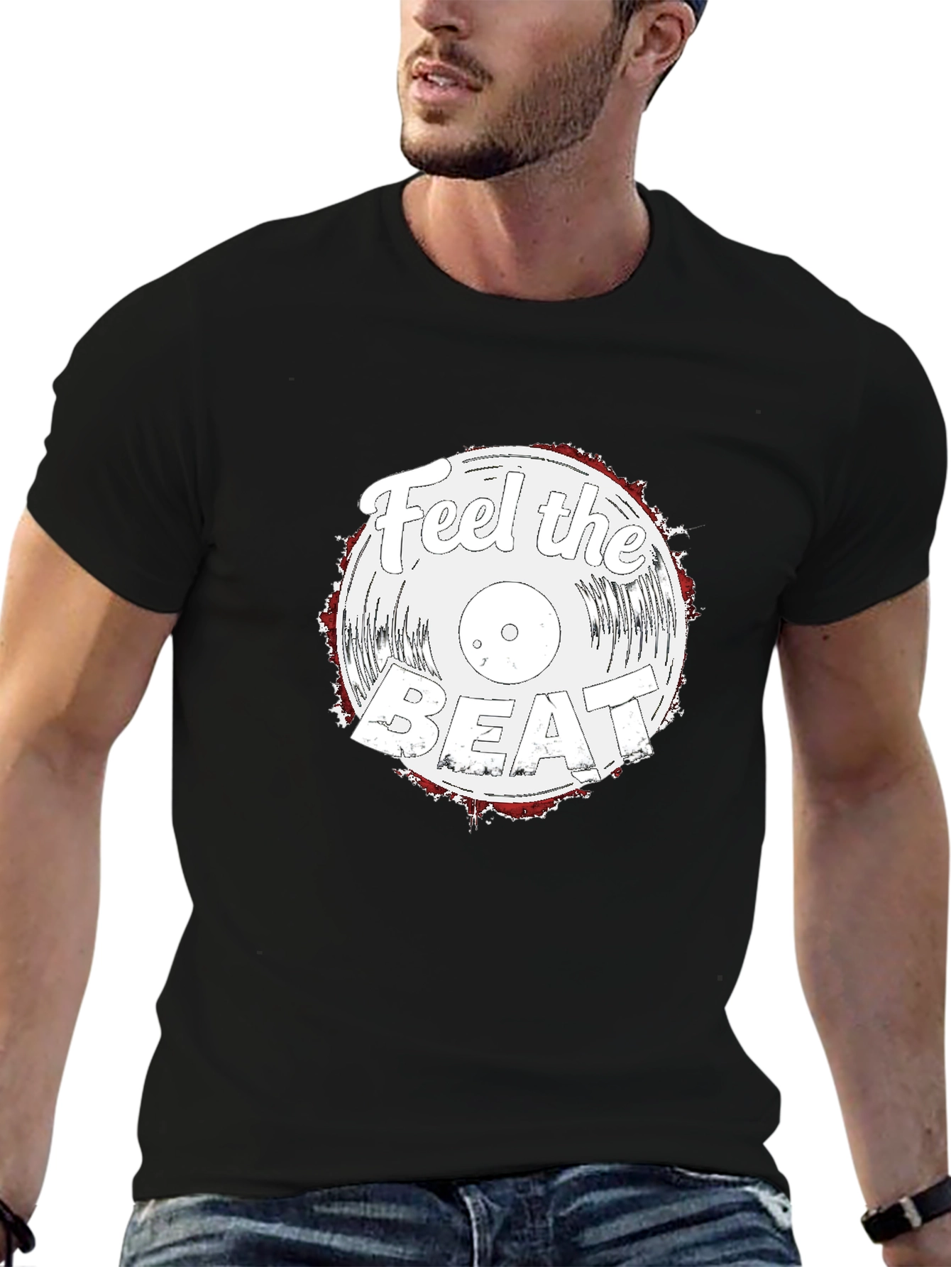 Feel the Beat Vinyl Graphic T-Shirt - Black