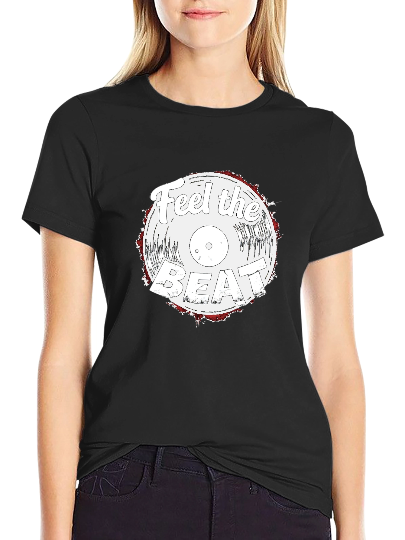 Feel the Beat Vinyl Graphic T-Shirt - Black