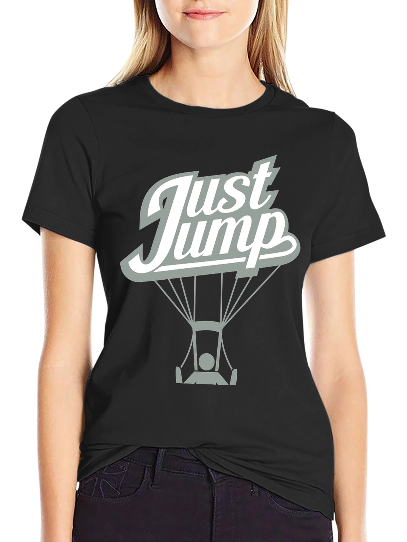 Just Jump Black Graphic Tee - Skydiving Design