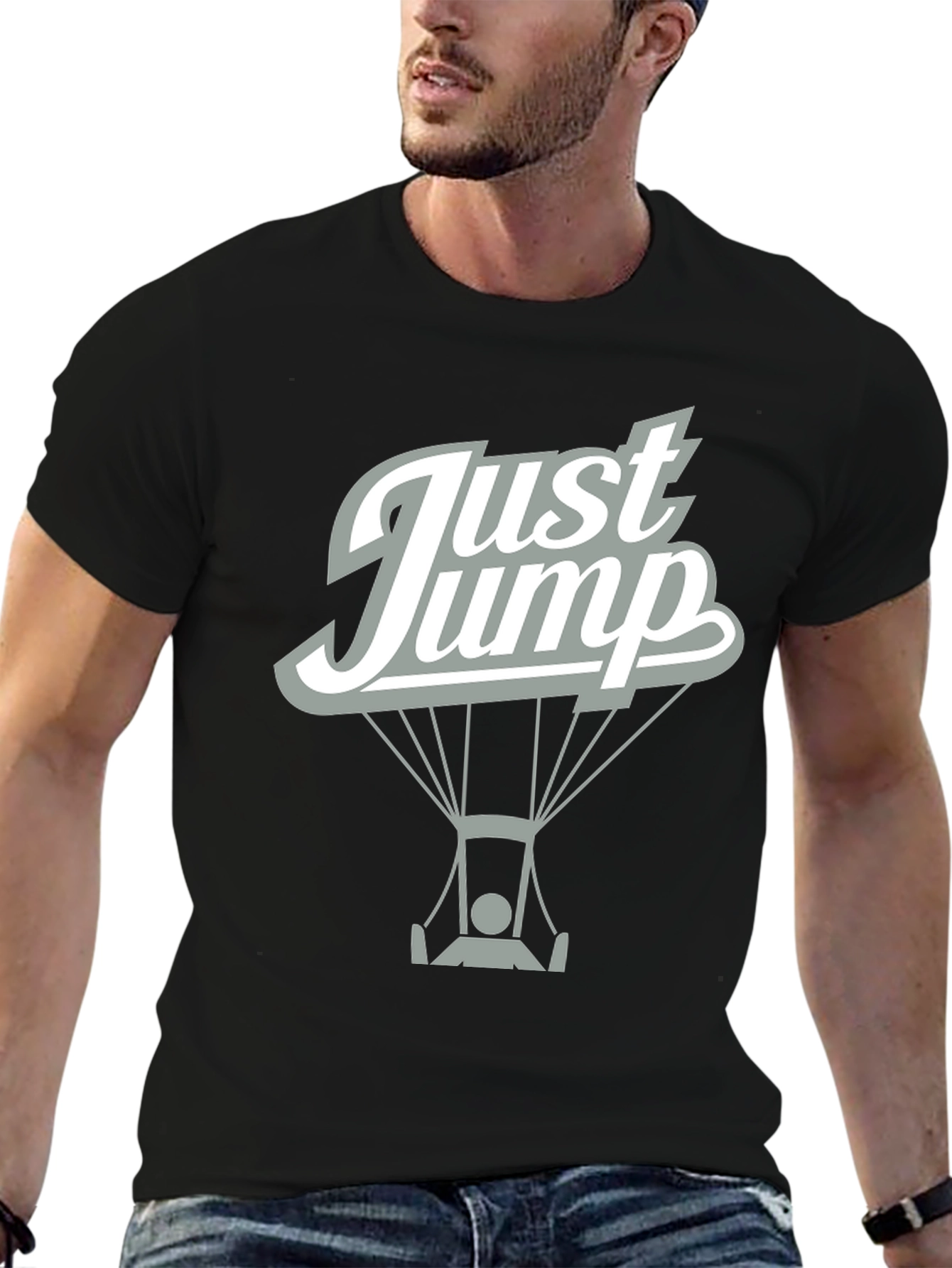 Just Jump Black Graphic Tee - Skydiving Design