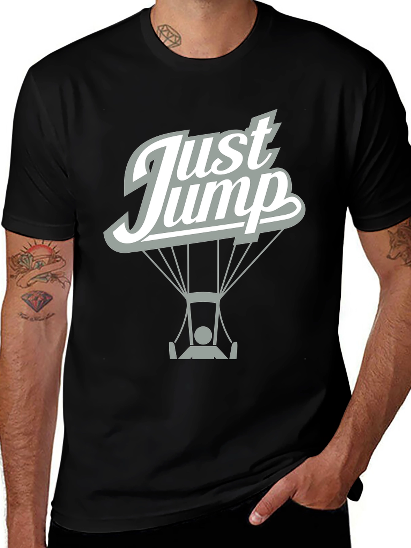 Just Jump Black Graphic Tee - Skydiving Design