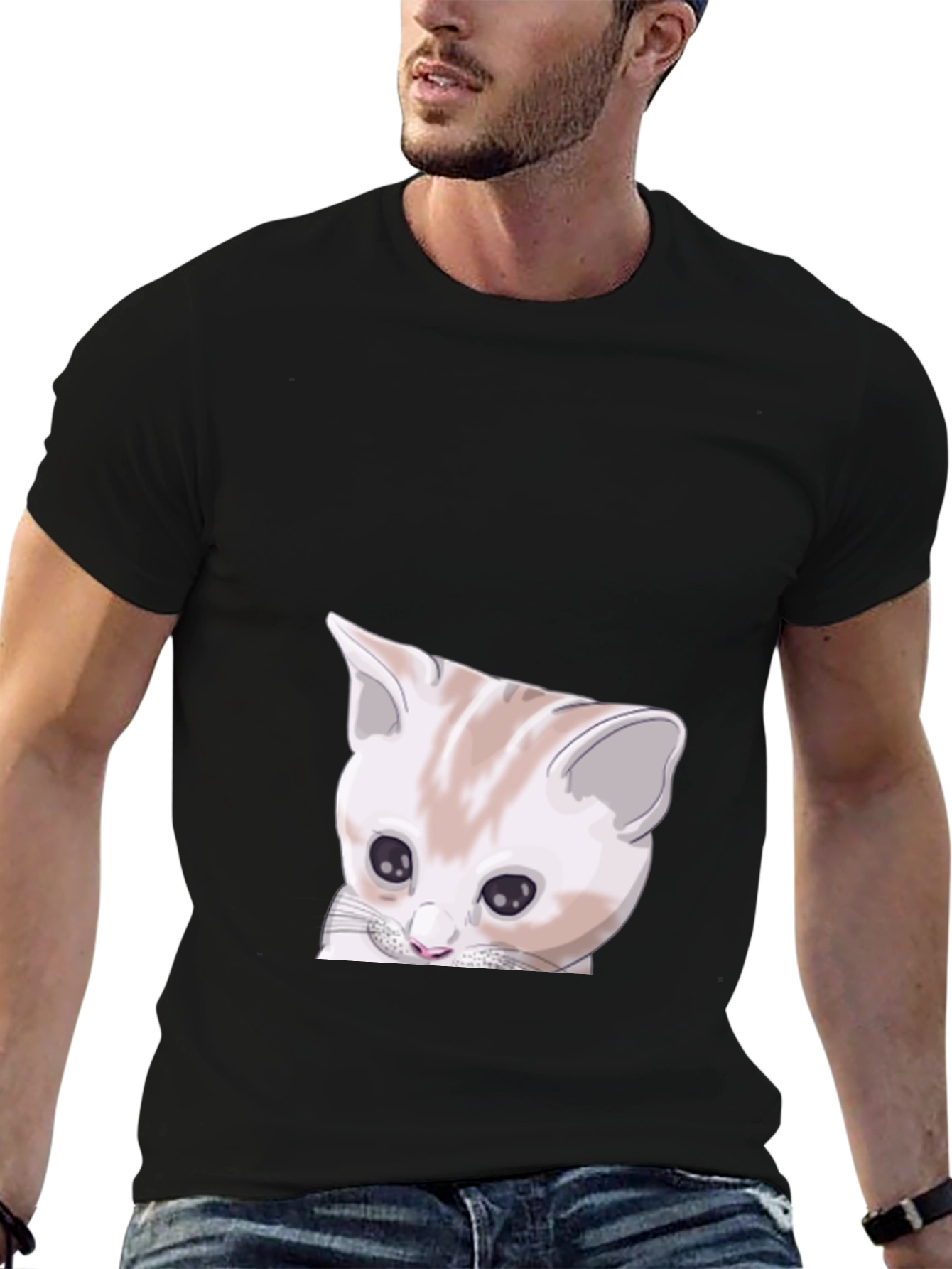 Cute Cat Graphic Black T-Shirt