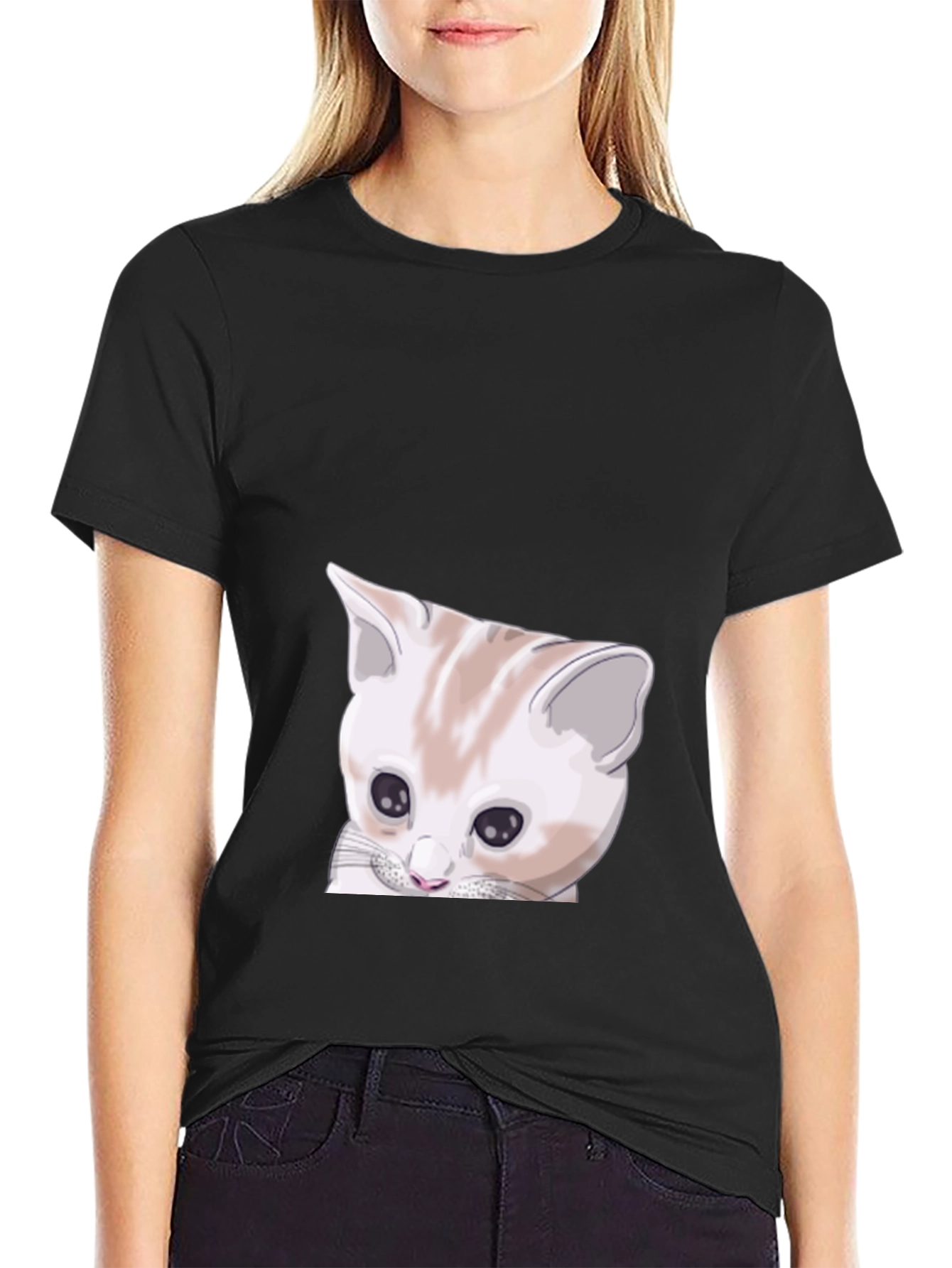 Cute Cat Graphic Black T-Shirt