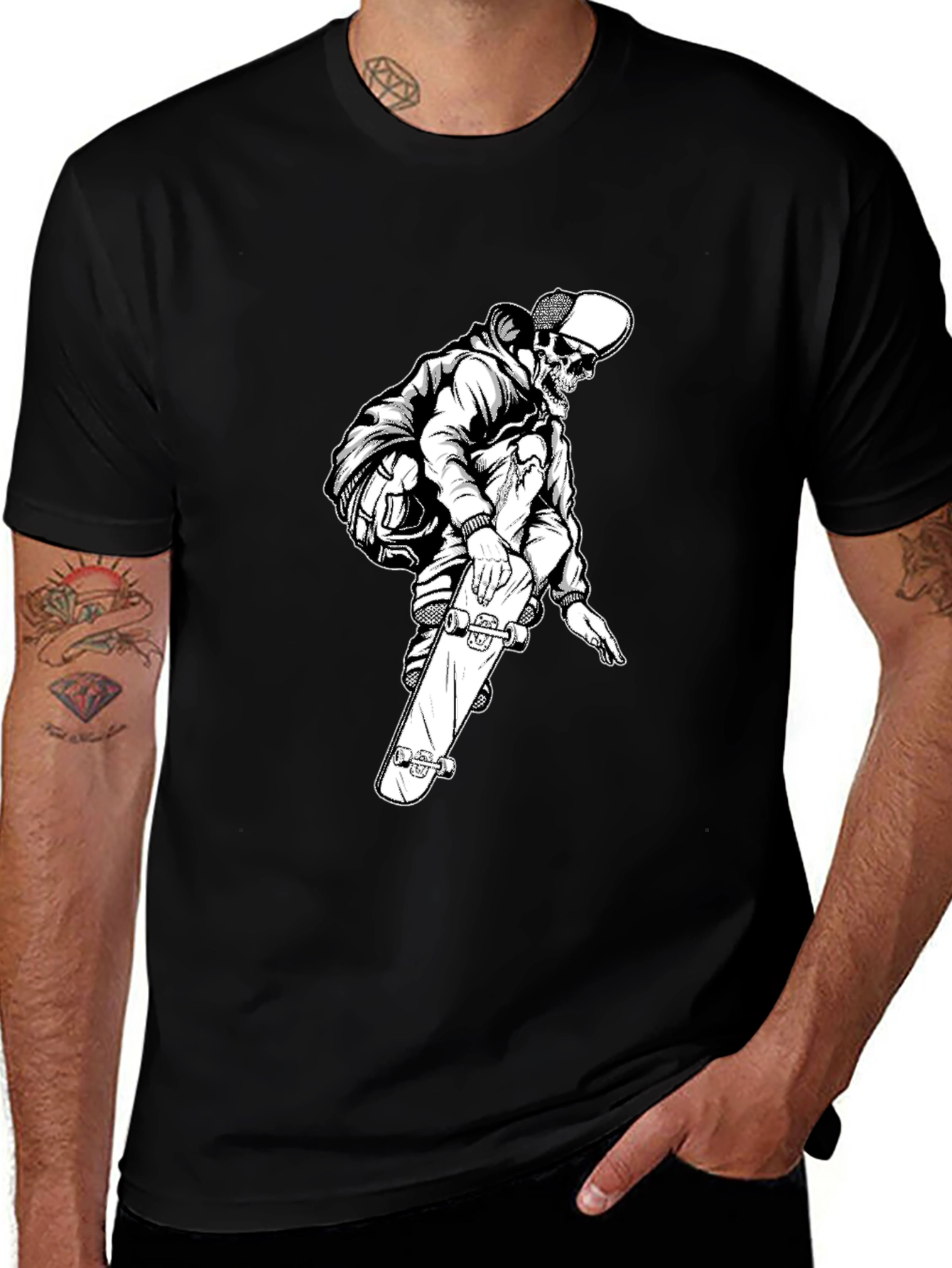 Skeleton Skater Black Graphic Tee