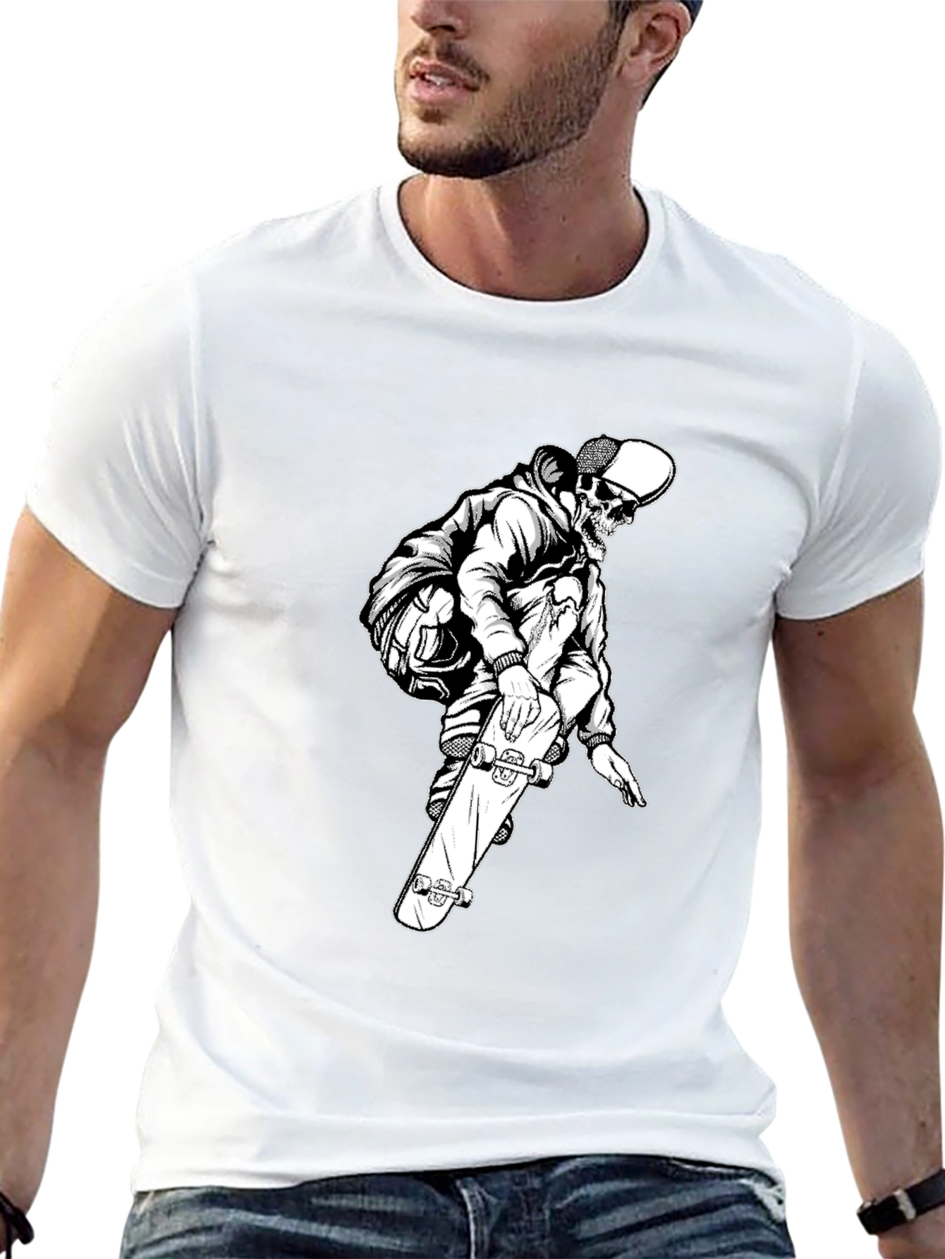 Skeleton Skater Black Graphic Tee