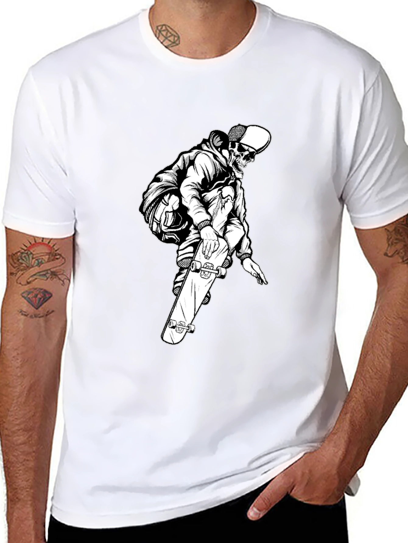 Skeleton Skater Black Graphic Tee
