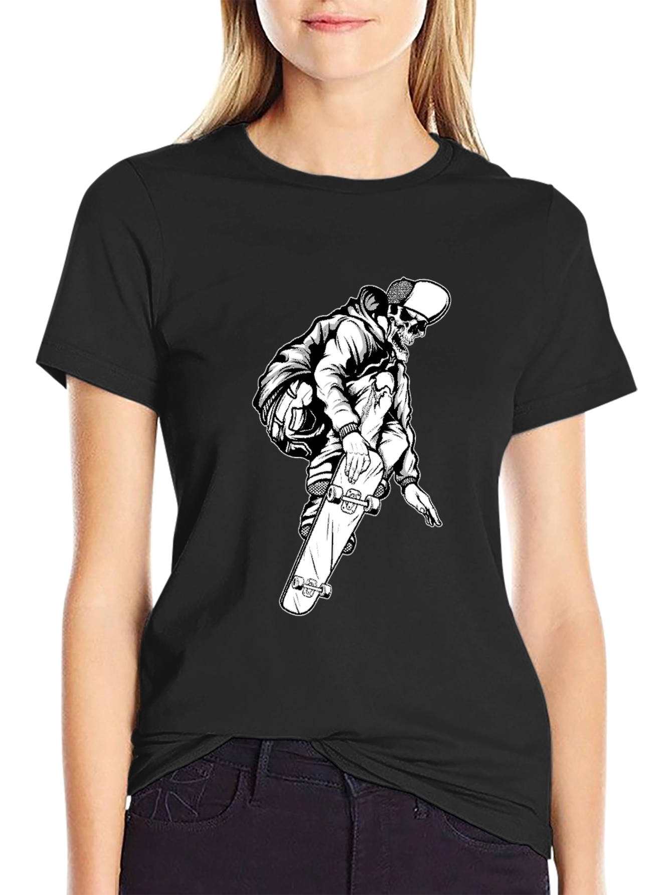 Skeleton Skater Black Graphic Tee