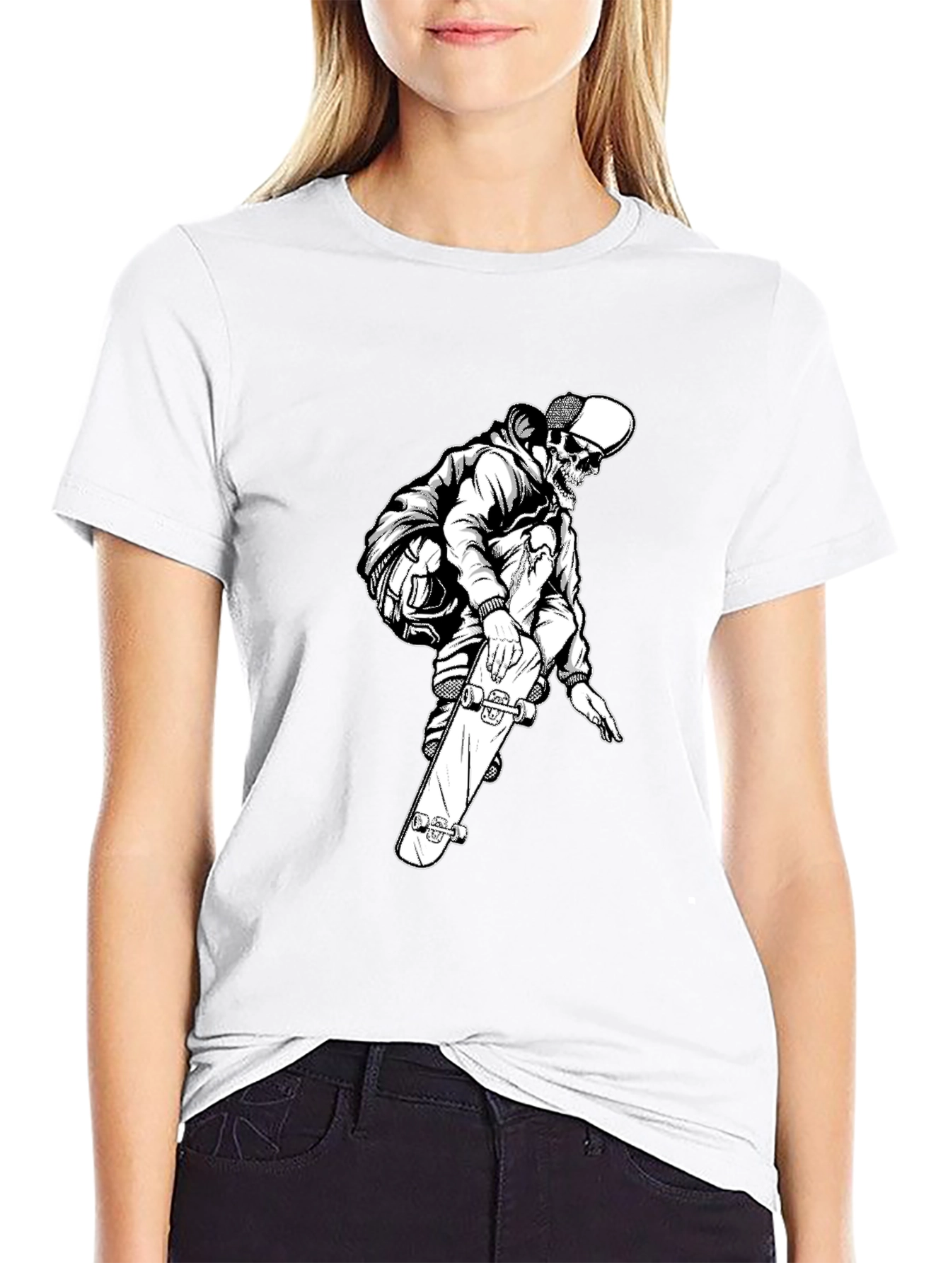 Skeleton Skater Black Graphic Tee