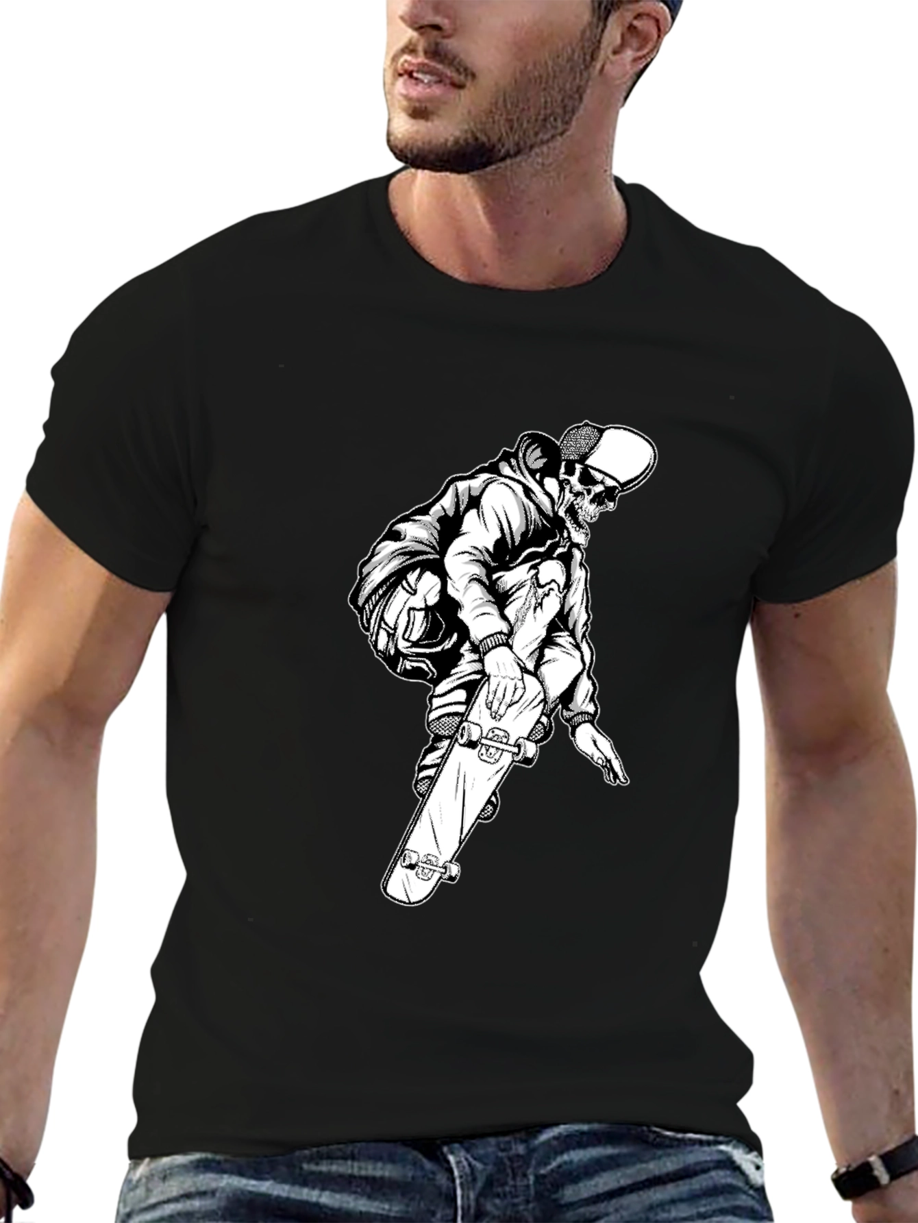 Skeleton Skater Black Graphic Tee