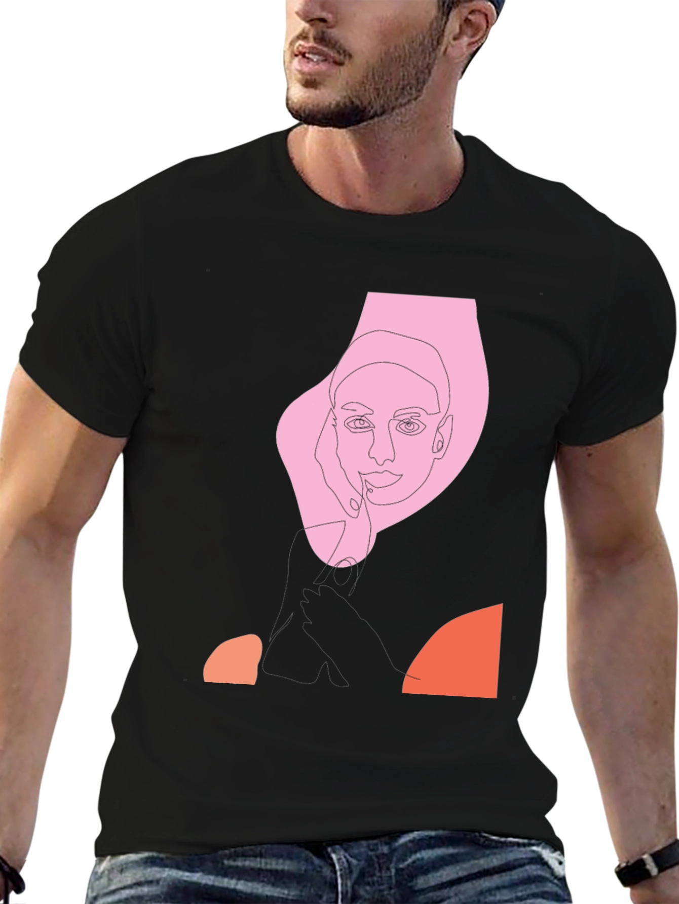 Abstract Line Art Graphic Tee - Black