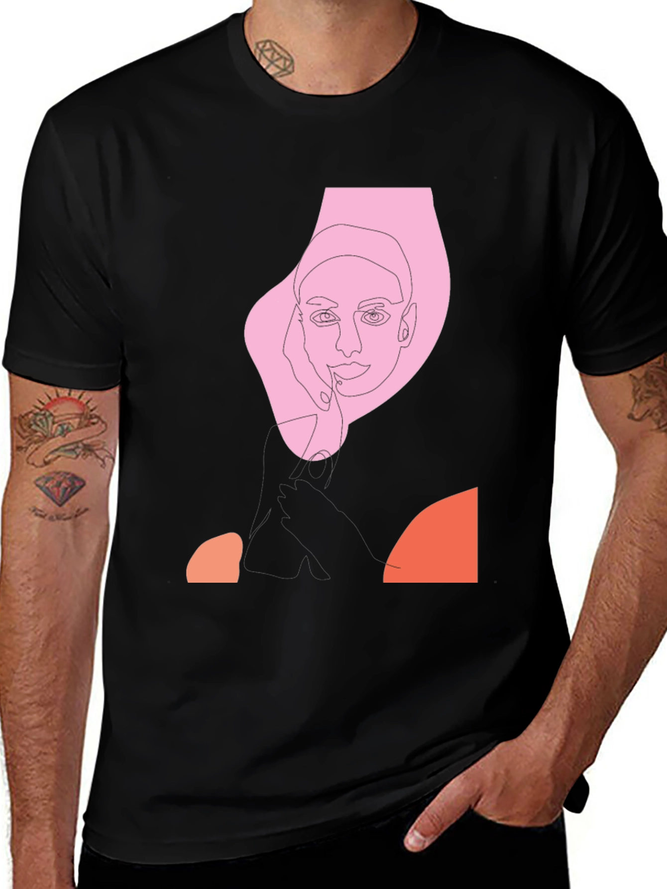 Abstract Line Art Graphic Tee - Black