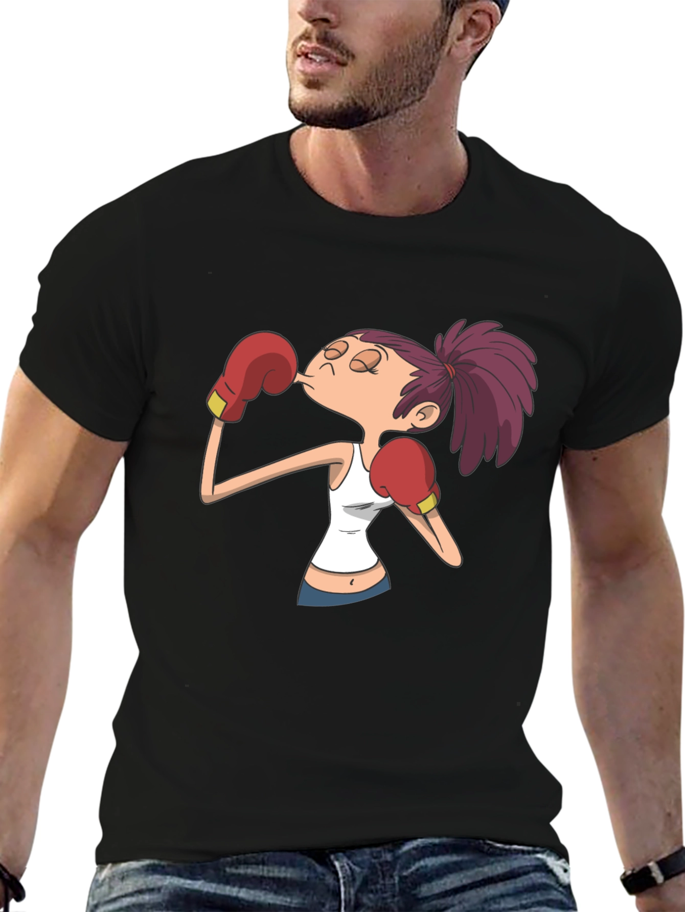 Cartoon Boxer Graphic T-Shirt - Black