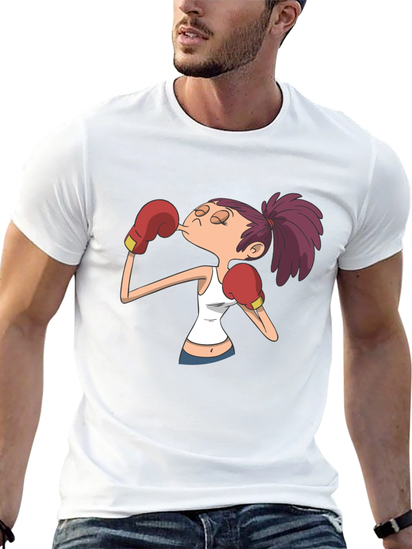 Cartoon Boxer Graphic T-Shirt - Black