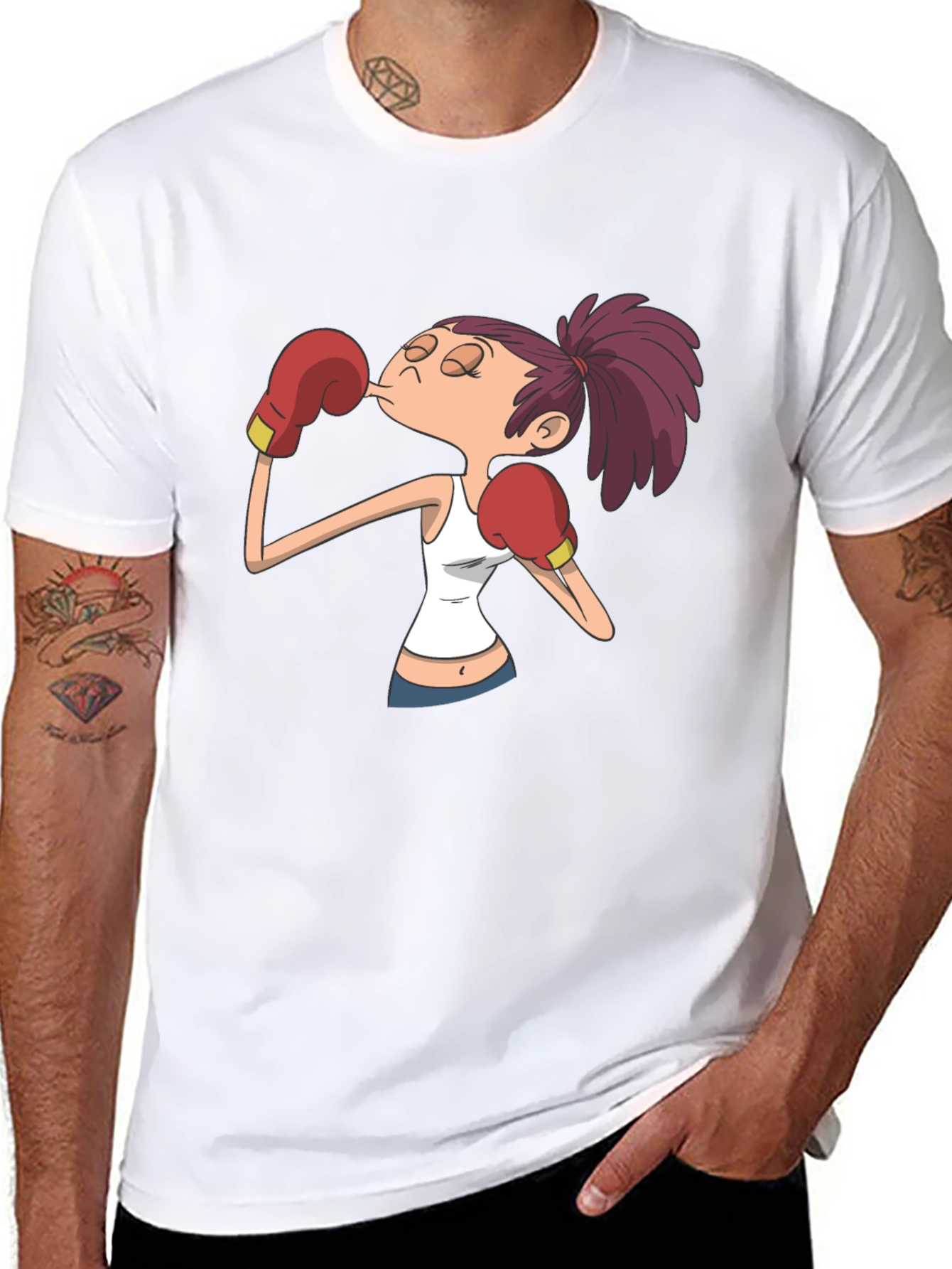 Cartoon Boxer Graphic T-Shirt - Black