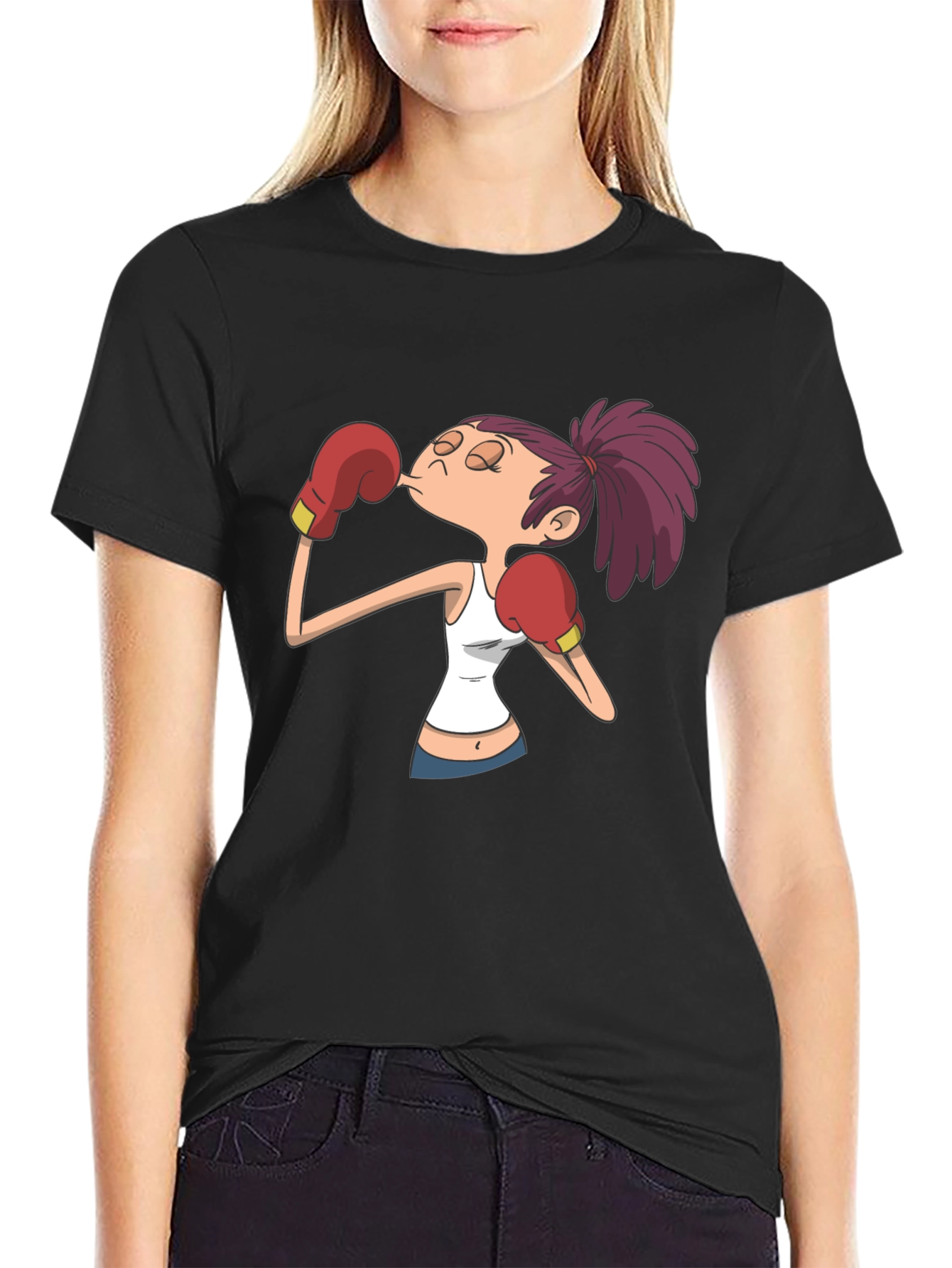 Cartoon Boxer Graphic T-Shirt - Black