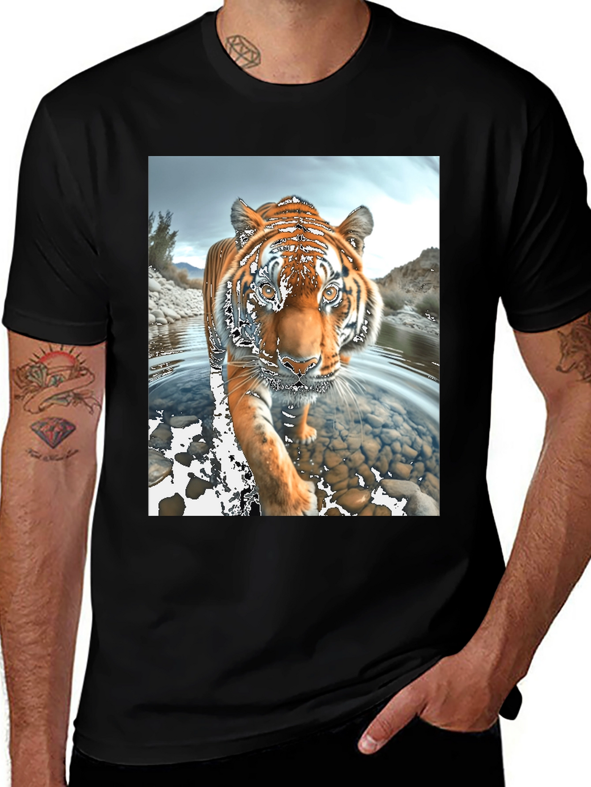 Tiger River Graphic Black T-Shirt