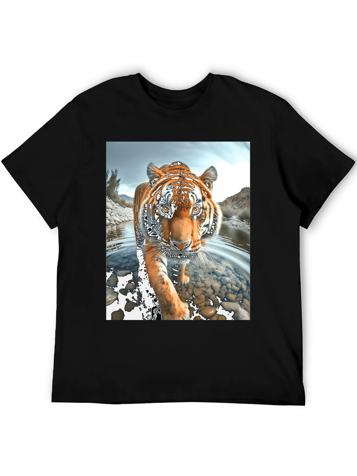 Tiger River Graphic Black T-Shirt